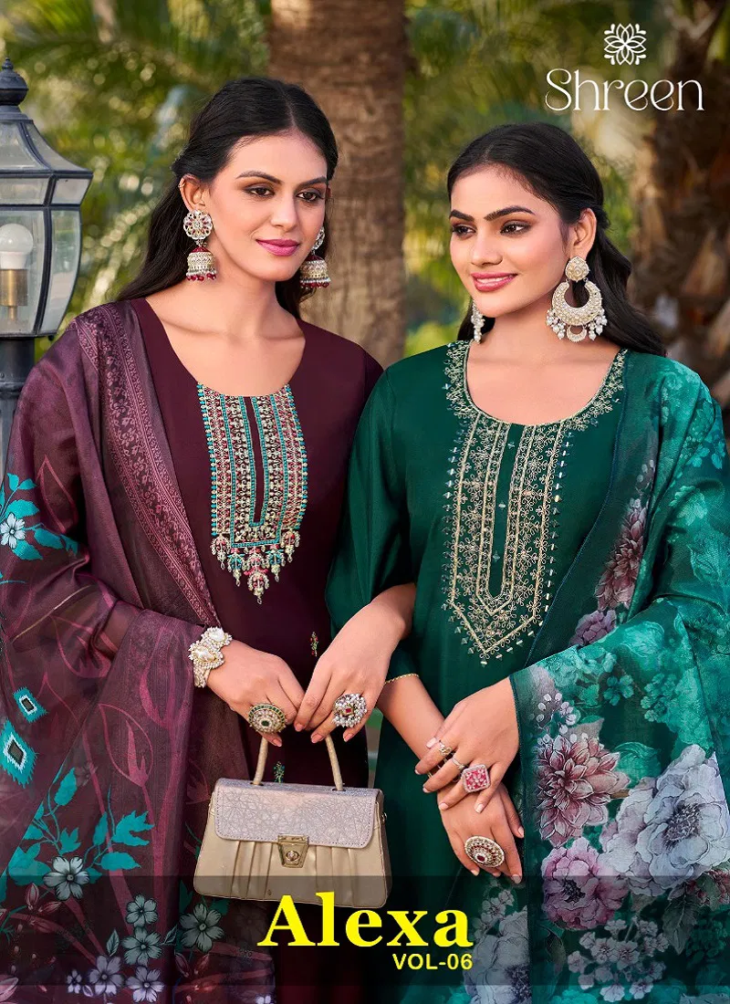 Alexa Vol 6 By Shreen Roman Silk Designer Kurti With Bottom Dupatta Collection