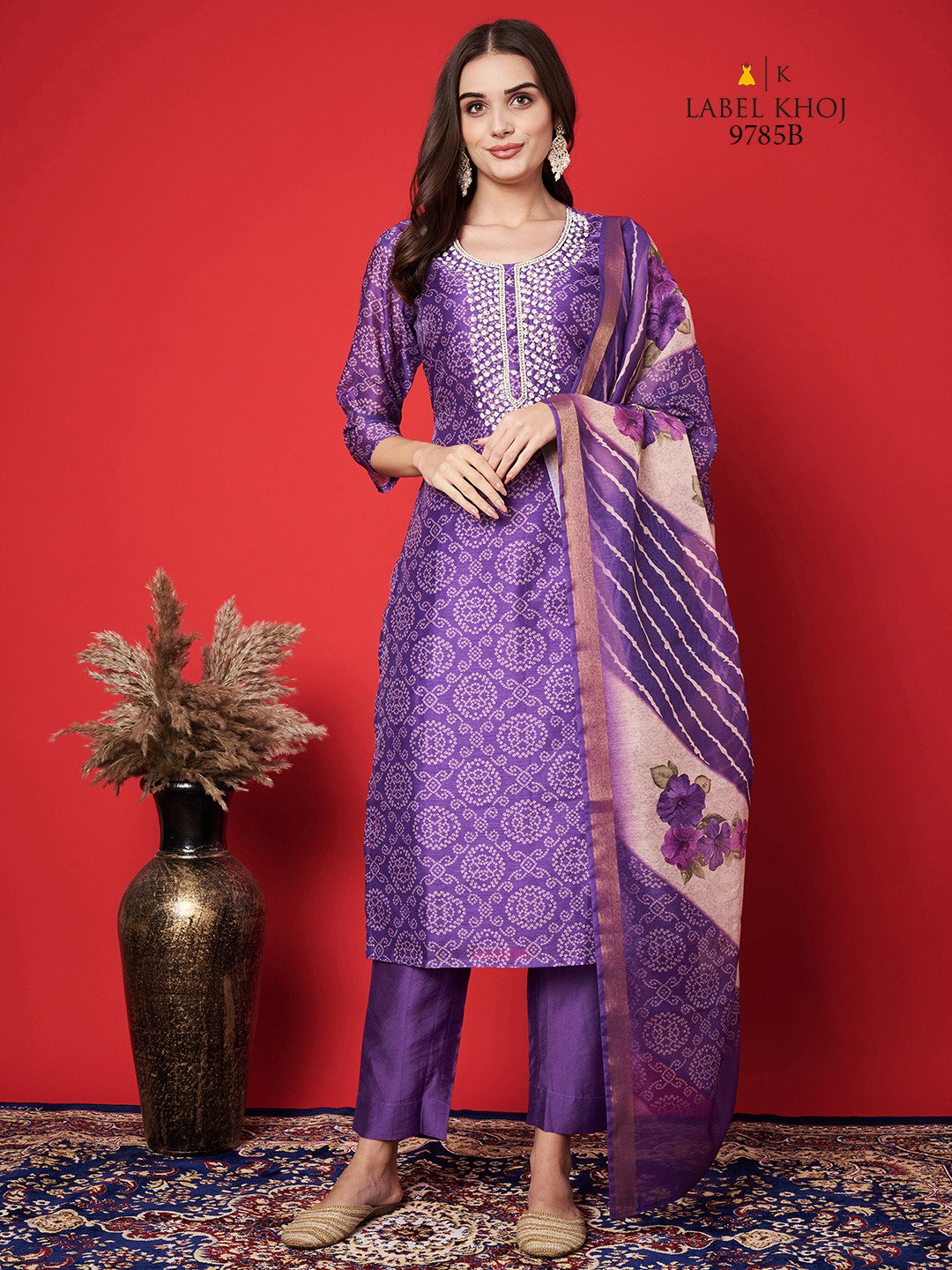 Label Khoj 9785 A And B Bandhani Printed Top Bottom With Dupatta