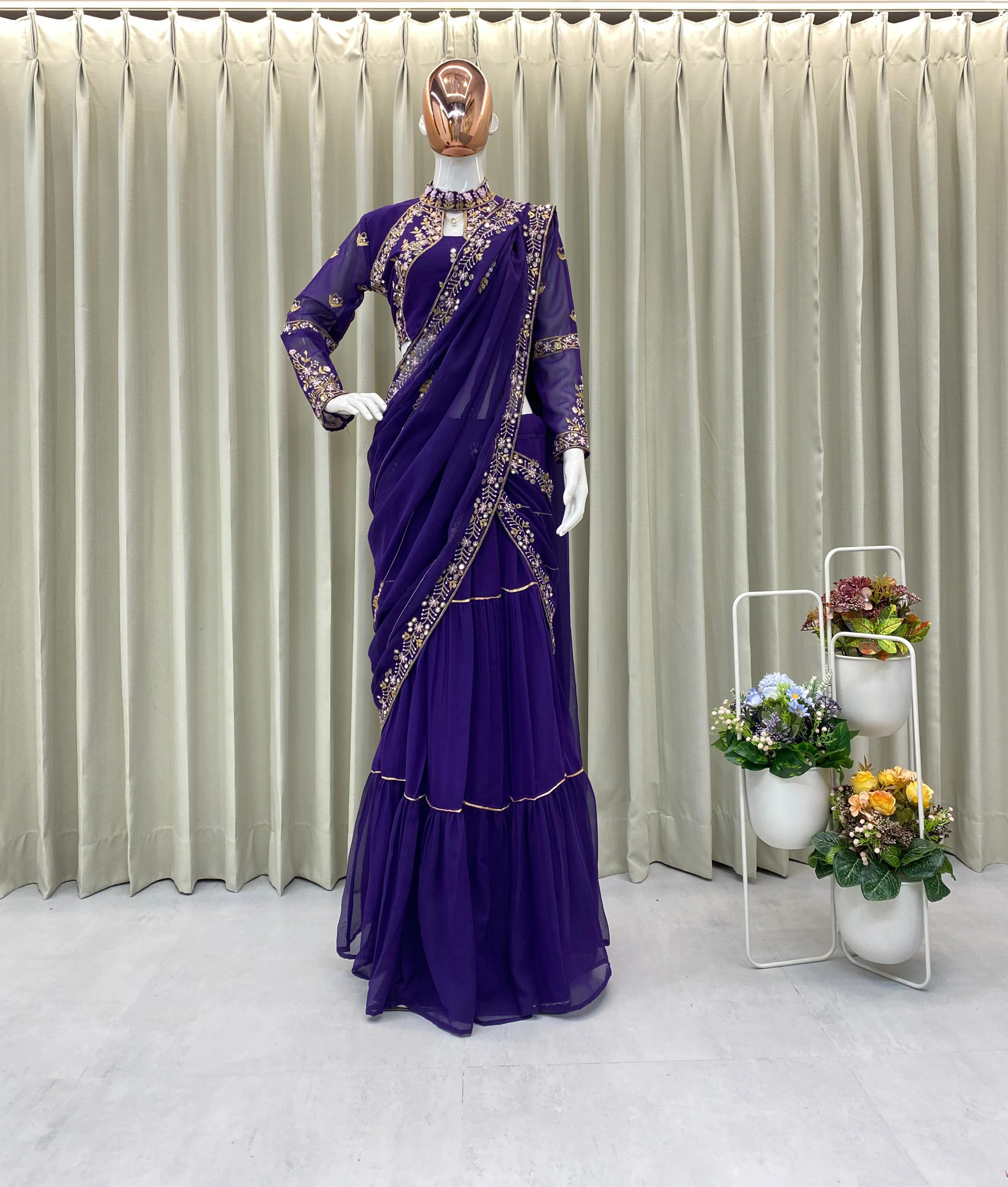 RW-280 Faux Georgette Ready To Wear Lehenga Saree