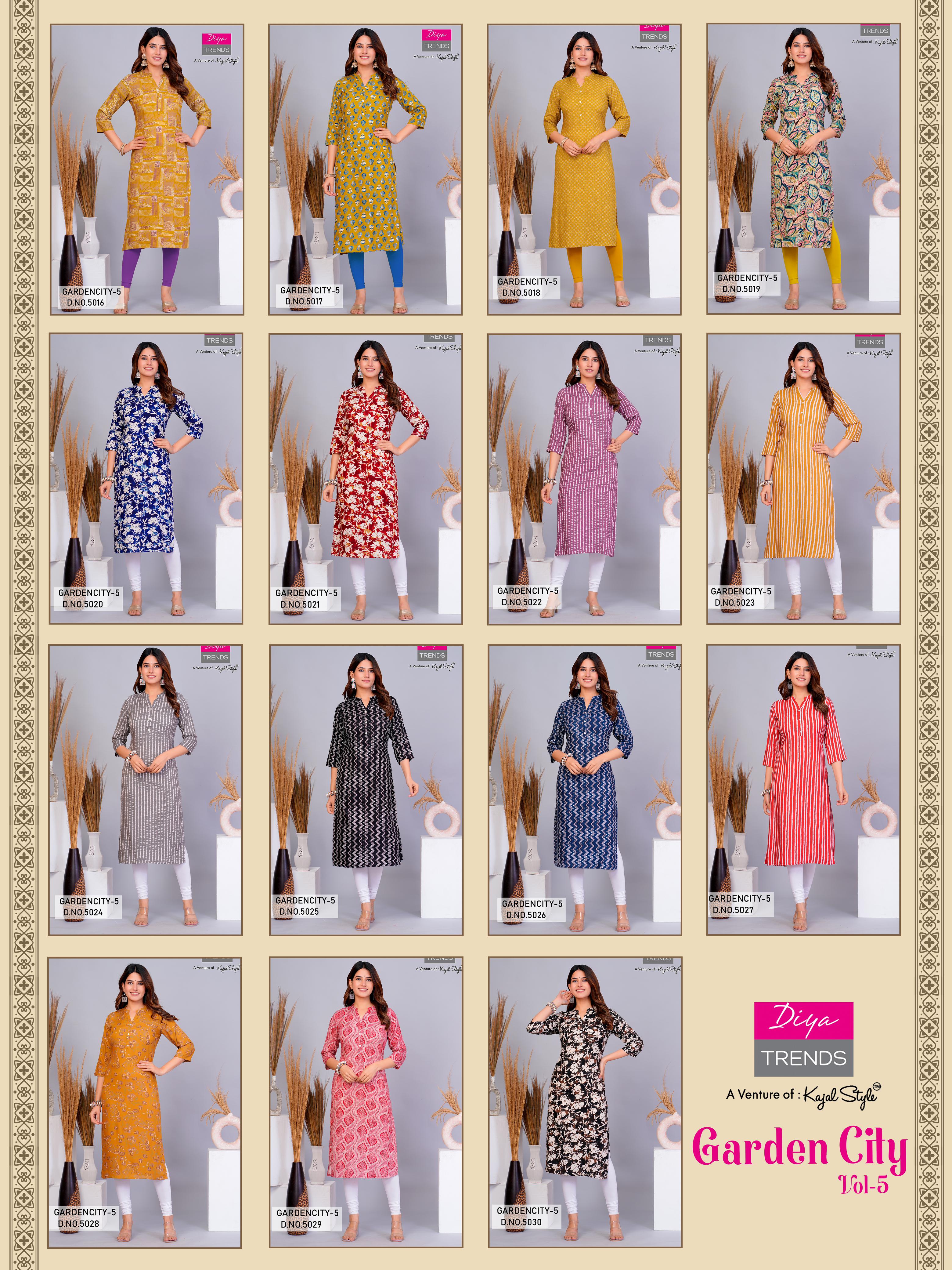 Garden City 5016 To 5030 By Diya Trends Streight Kurti Collection