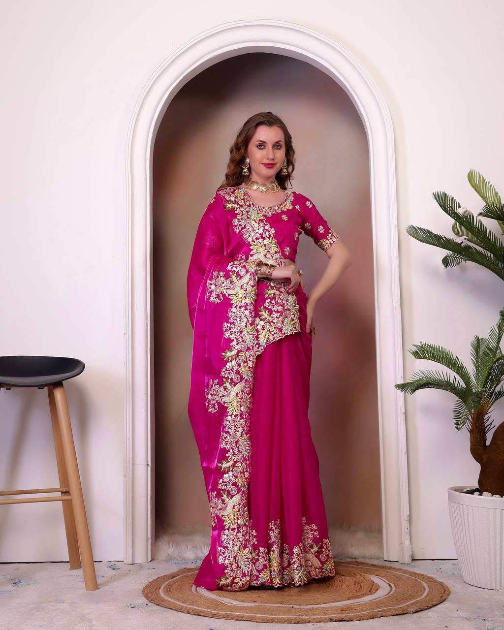Bt 1260 Designer Embroidered Zimmy Choo Silk Saree Collection