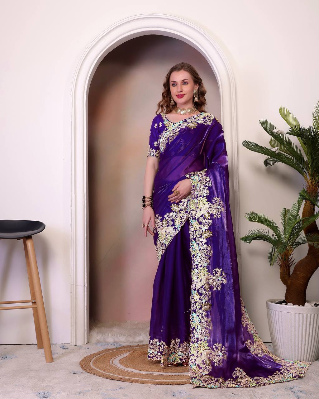Bt 1260 Designer Embroidered Zimmy Choo Silk Saree Collection