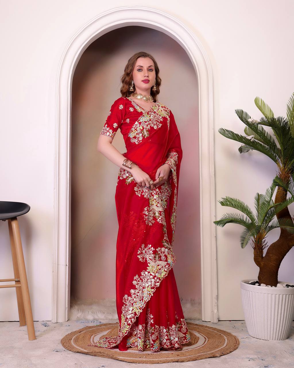 Bt 1260 Designer Embroidered Zimmy Choo Silk Saree Collection