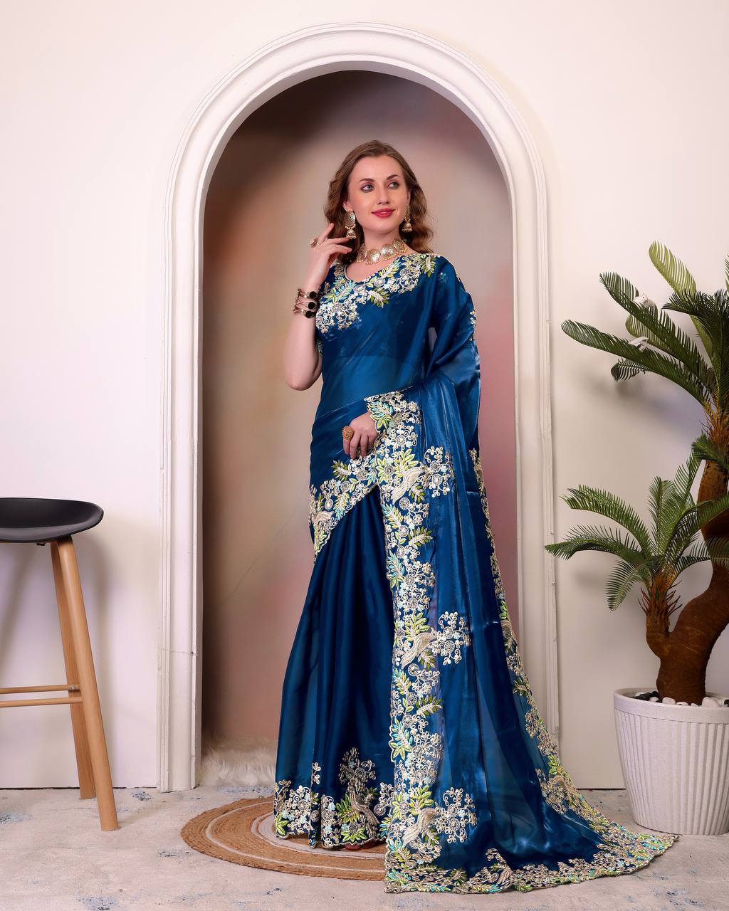 Bt 1260 Designer Embroidered Zimmy Choo Silk Saree Collection