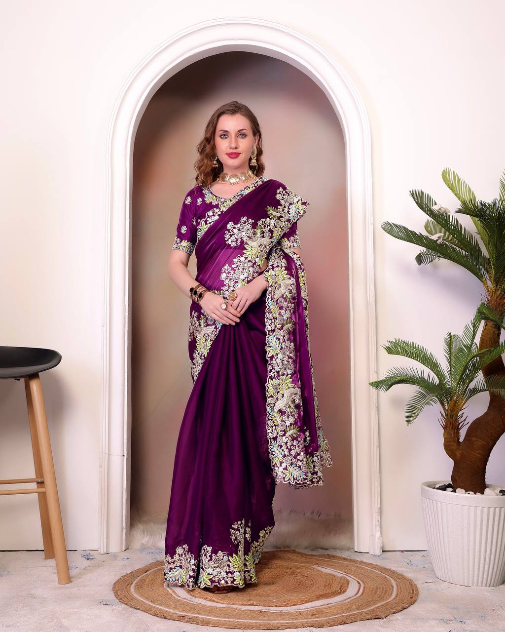 Bt 1260 Designer Embroidered Zimmy Choo Silk Saree Collection
