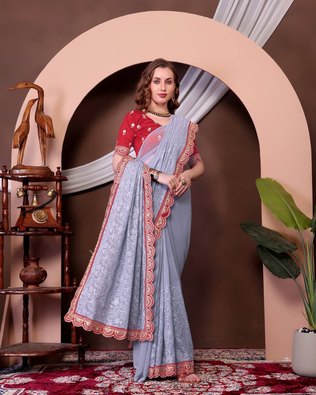 Bt 3125 Beautiful Chikankari Georgette Saree Collection
