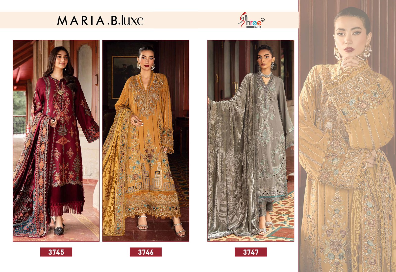 Shree Maria B Luxe 3745 To 3747 Cotton Dupatta Pakistani Salwar Suit