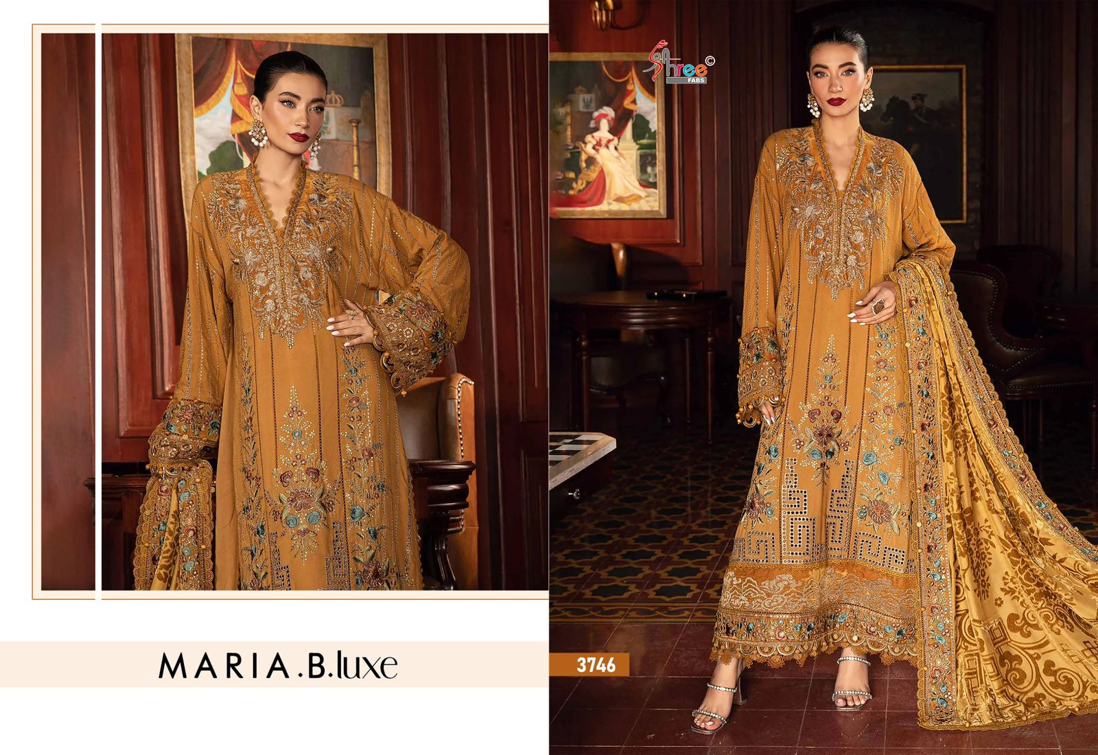 Shree Maria B Luxe 3745 To 3747 Cotton Dupatta Pakistani Salwar Suit