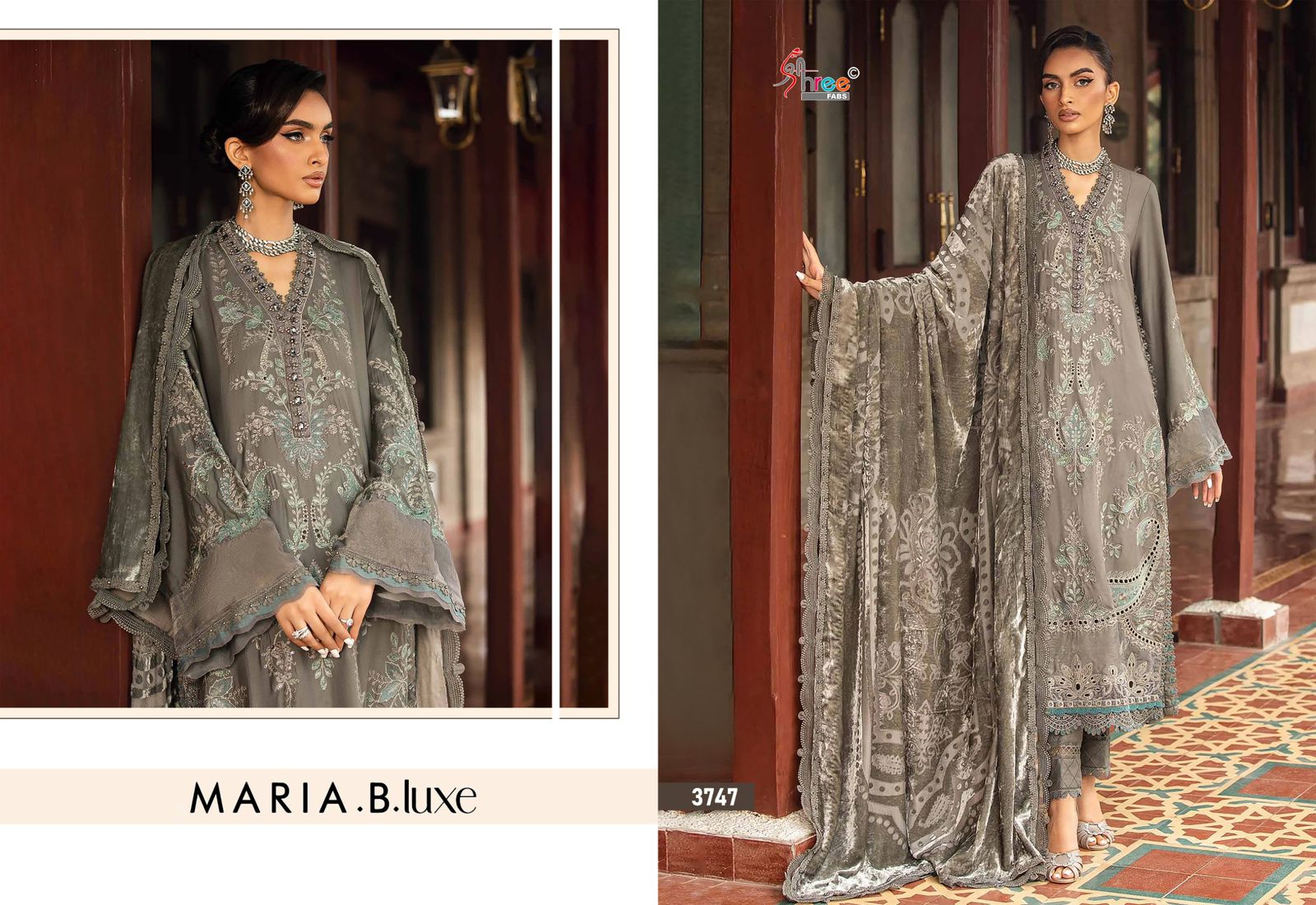 Shree Maria B Luxe 3745 To 3747 Cotton Dupatta Pakistani Salwar Suit