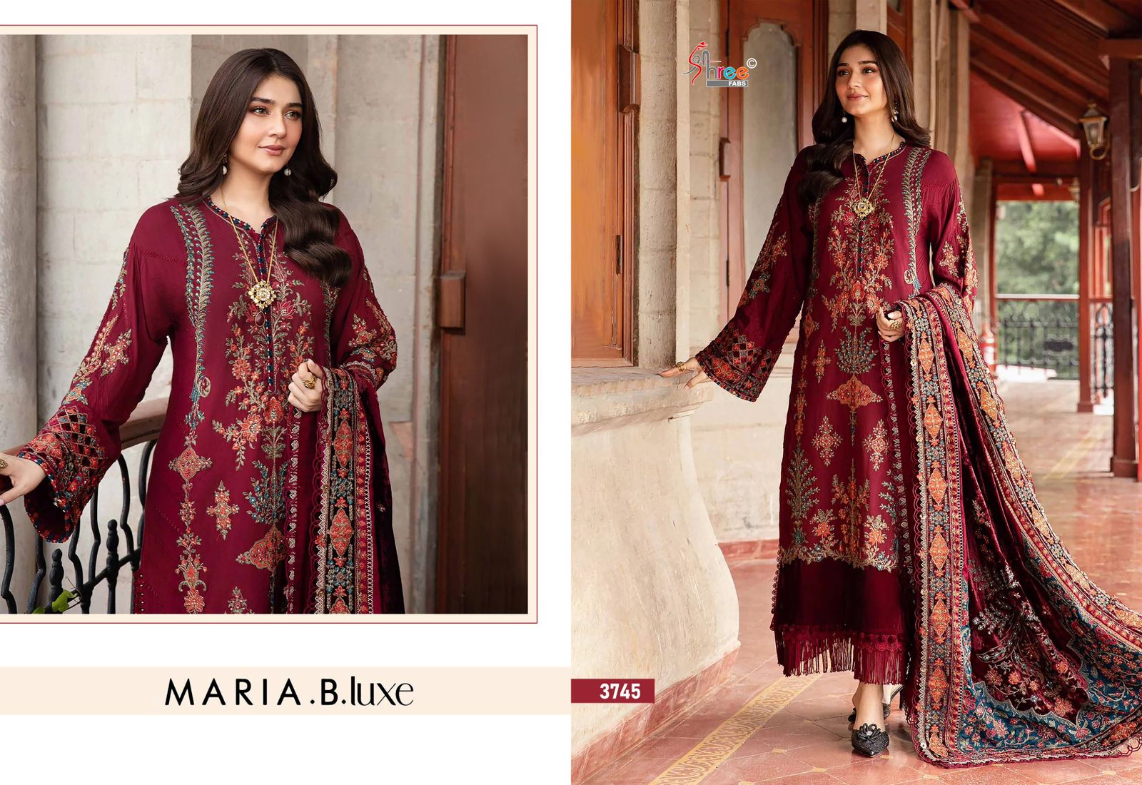 Shree Maria B Luxe 3745 To 3747 Chiffon Dupatta Pakistani Salwar Suit