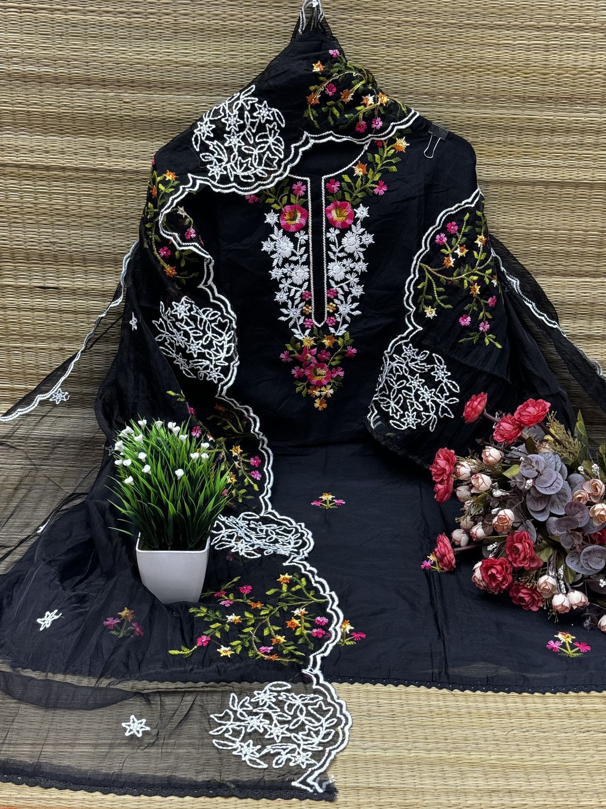 Ribbin Suits 1001 Embroidered Chanderi Dress Material Collection