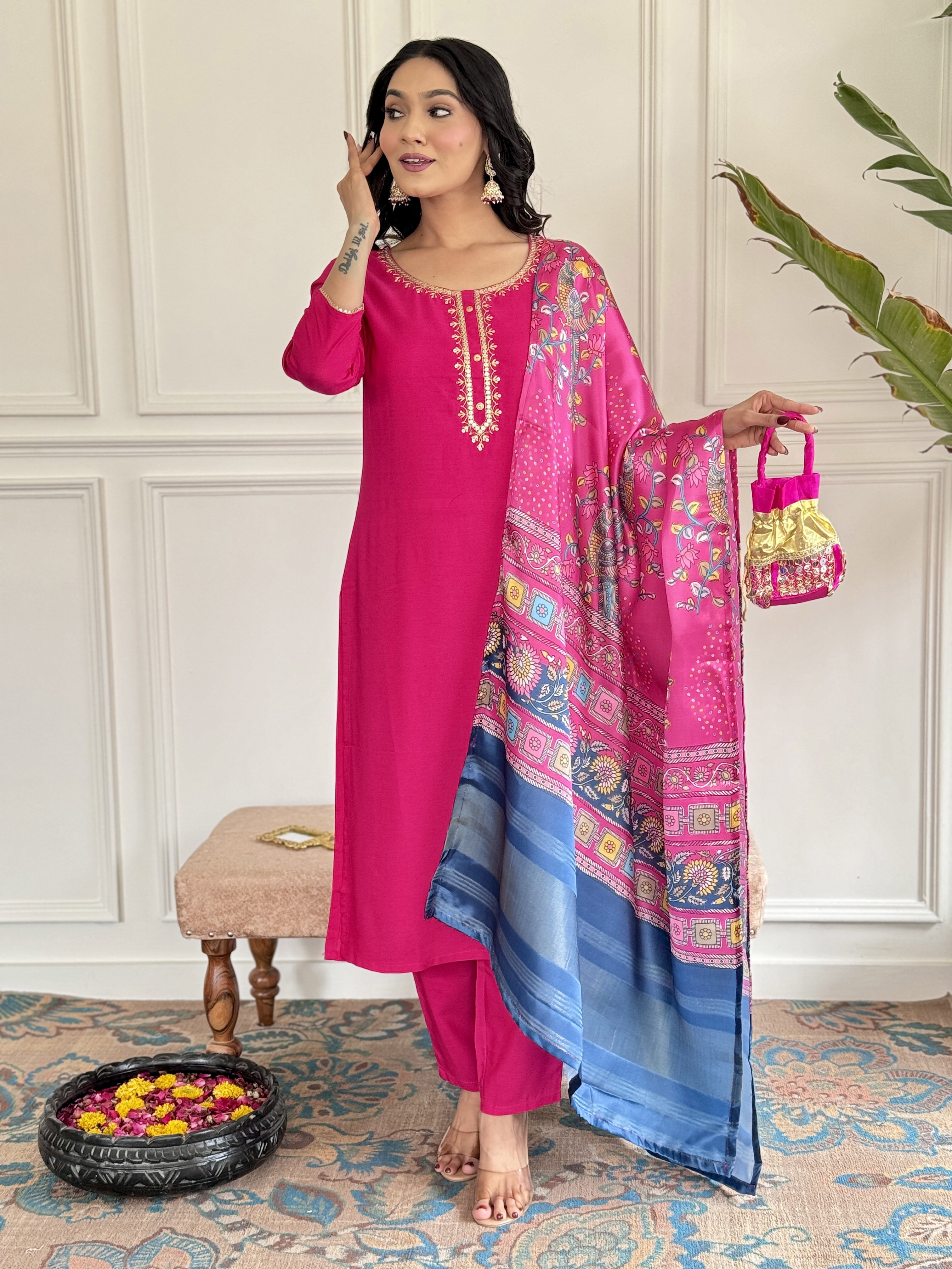 KUSUMA-460 Gajri Viscose Kurti Bottom With Dupatta