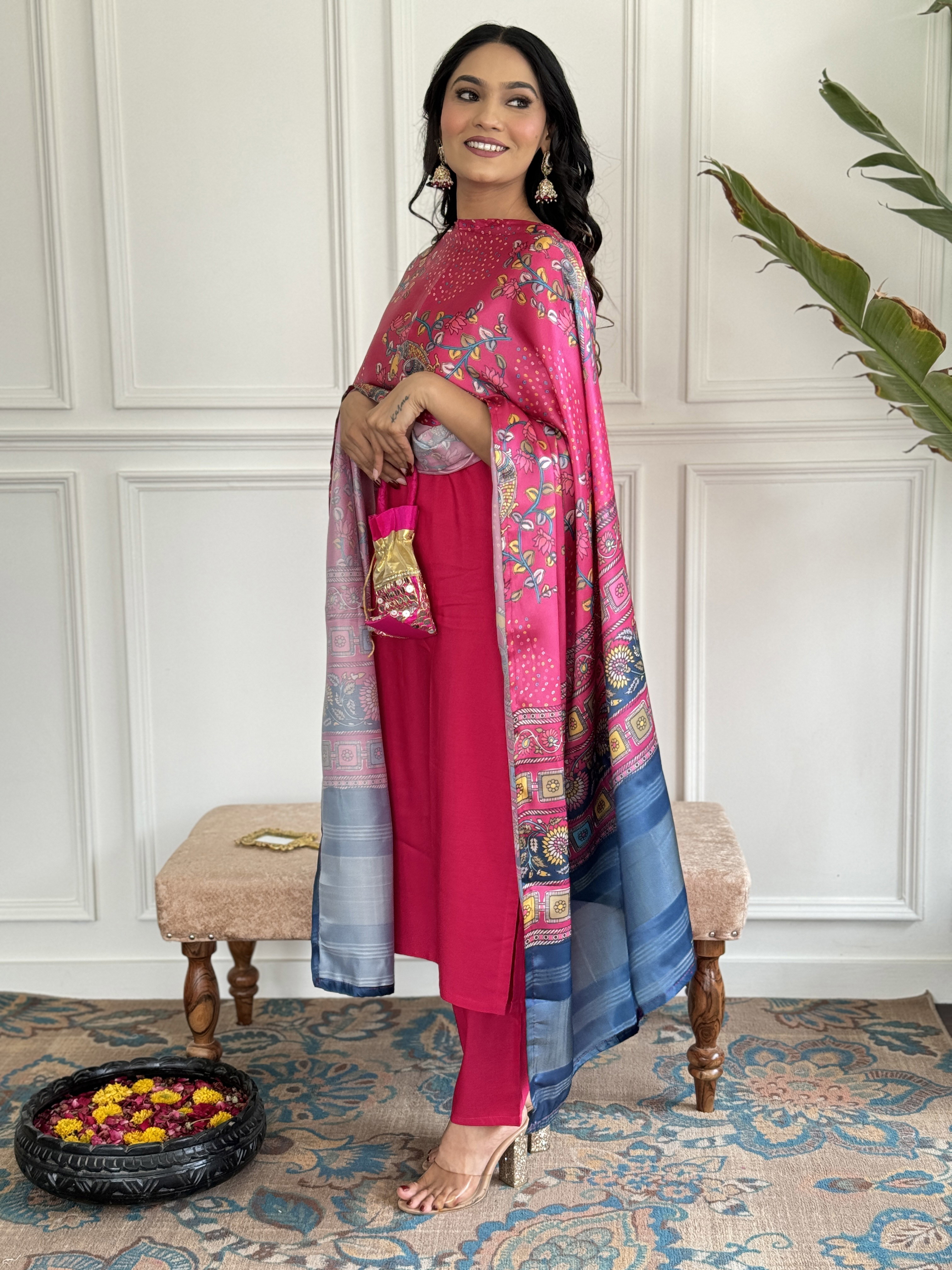 KUSUMA-460 Gajri Viscose Kurti Bottom With Dupatta