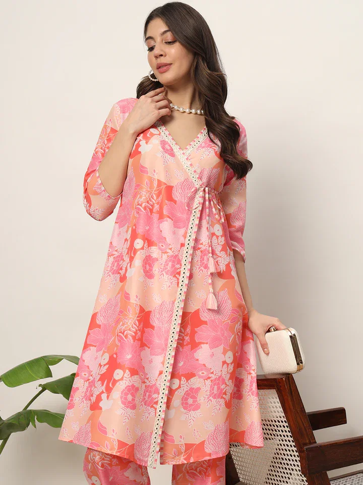 FIORRA SET0143 Women's Pink Cotton Blend A-Line Kurta and Pant