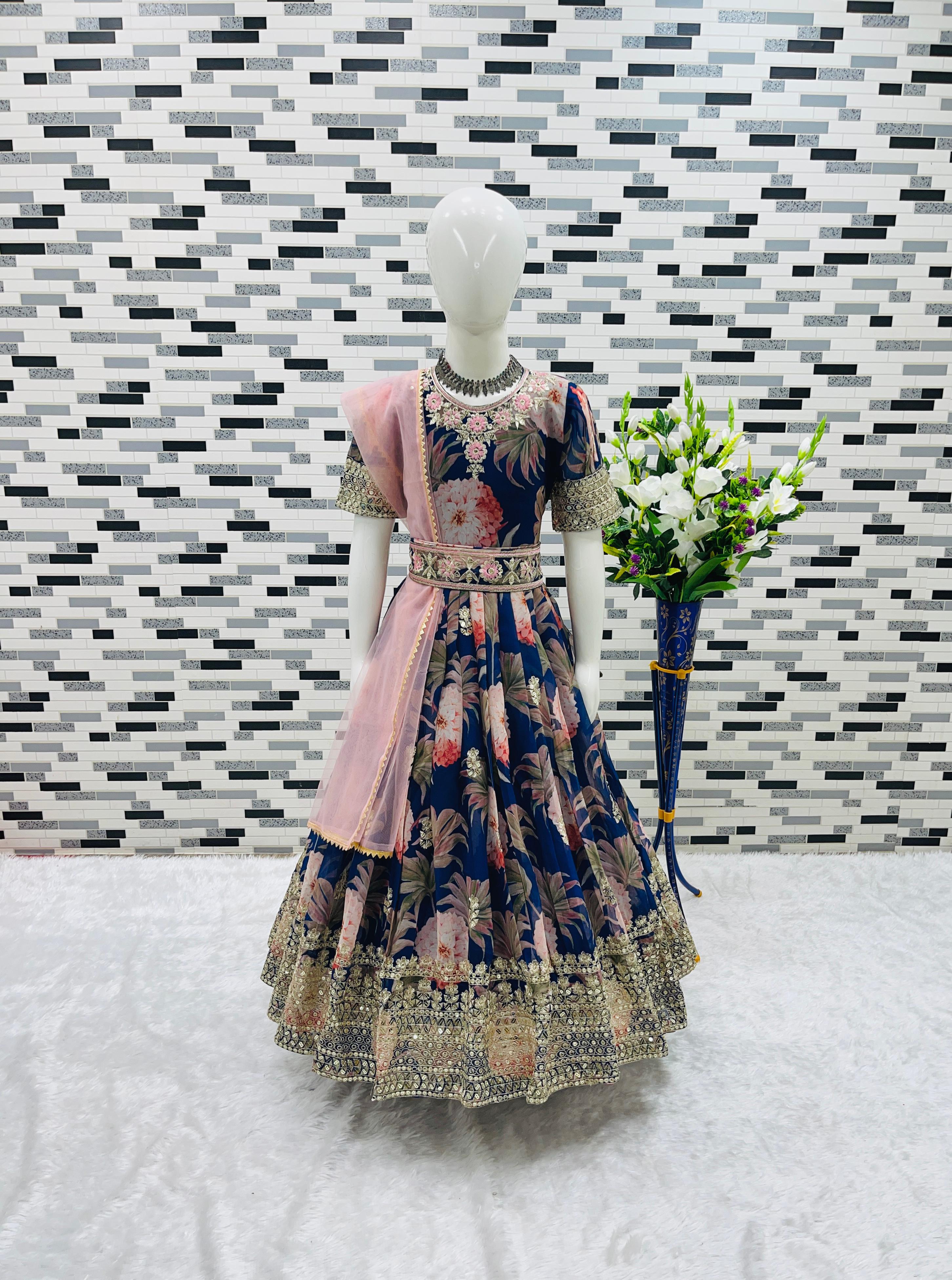 AD-152 Fox Georgette Ready To Wear Kids Gown 