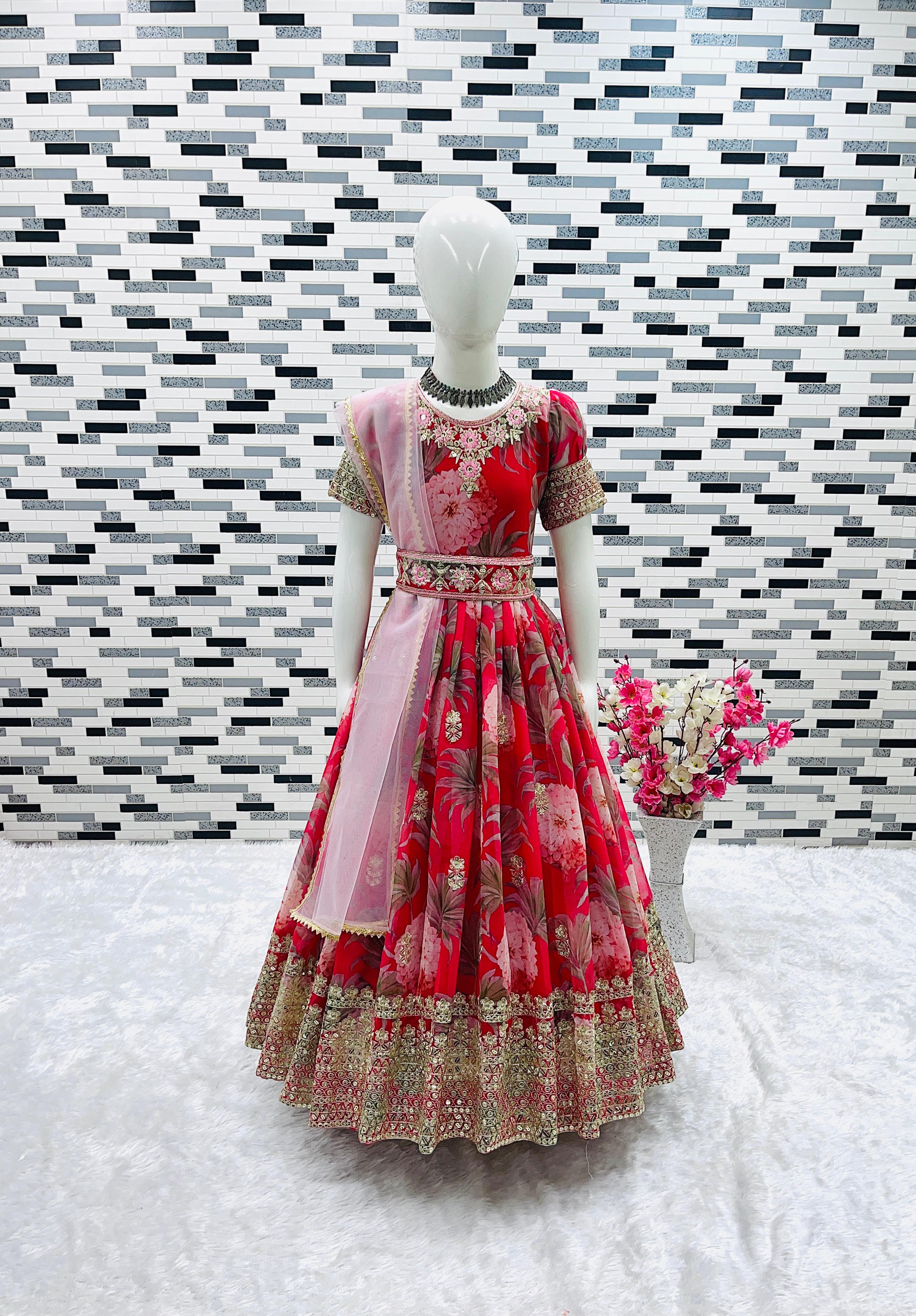 AD-152 Fox Georgette Ready To Wear Kids Gown 