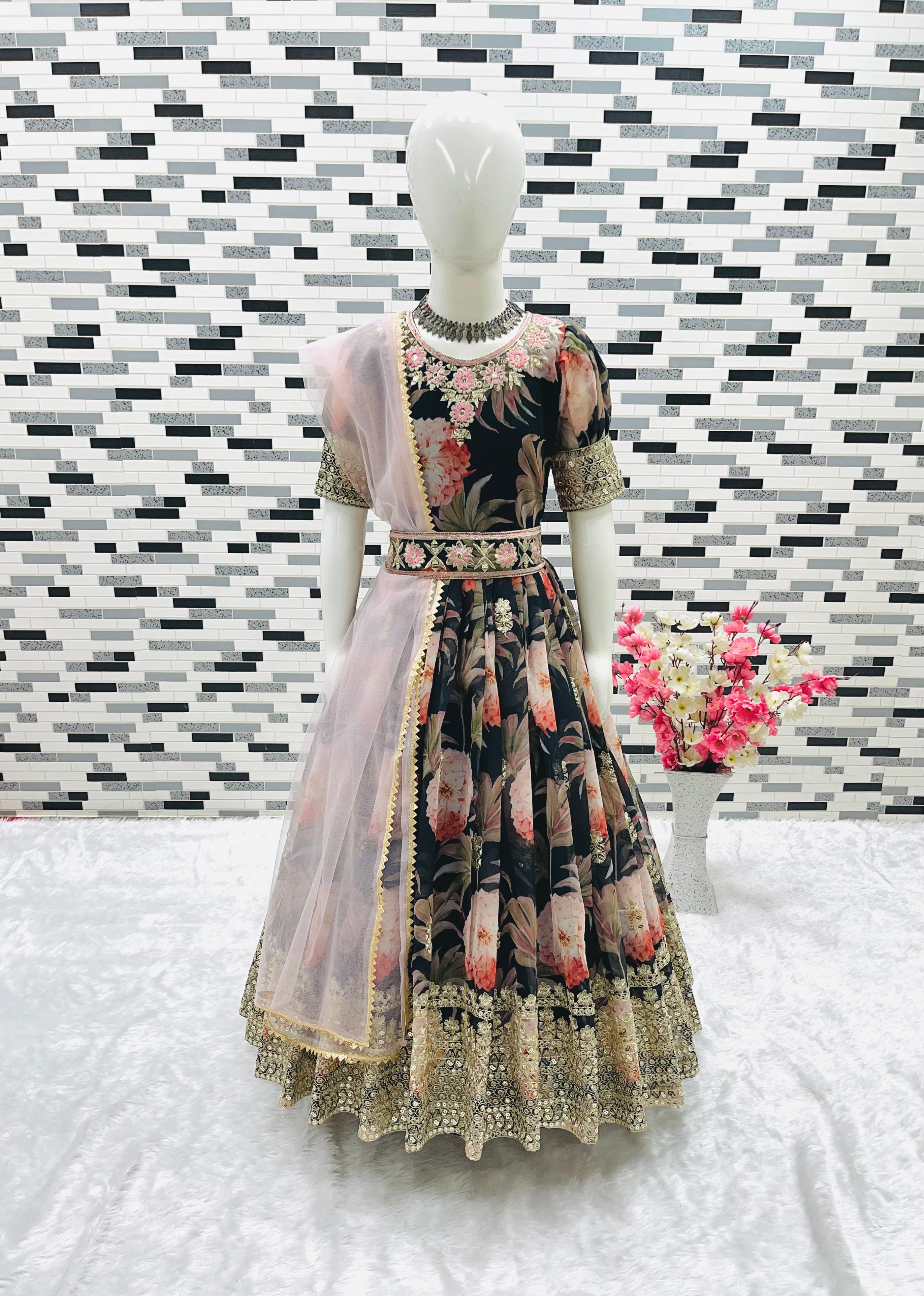 AD-152 Fox Georgette Ready To Wear Kids Gown 