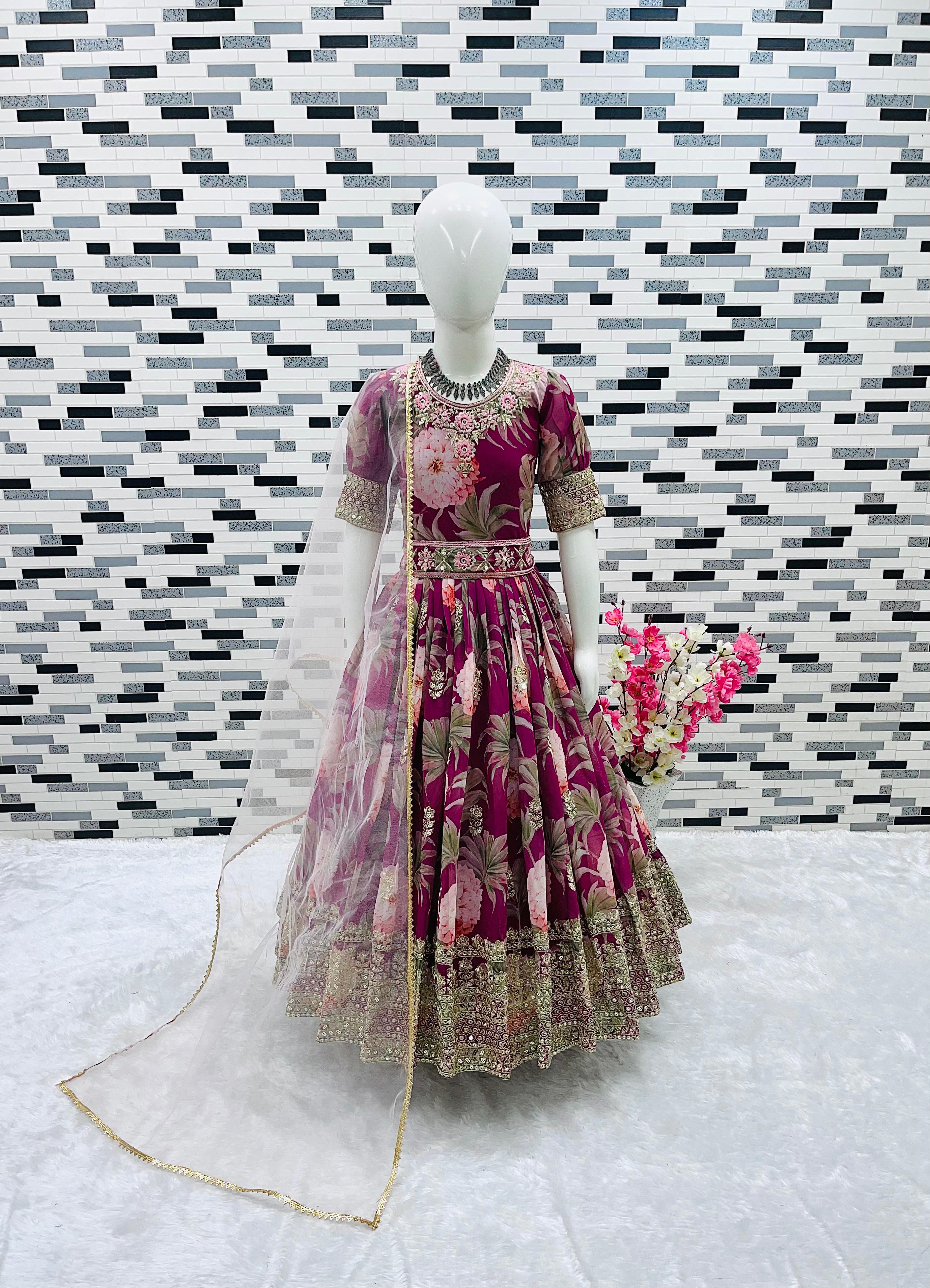 AD-152 Fox Georgette Ready To Wear Kids Gown 