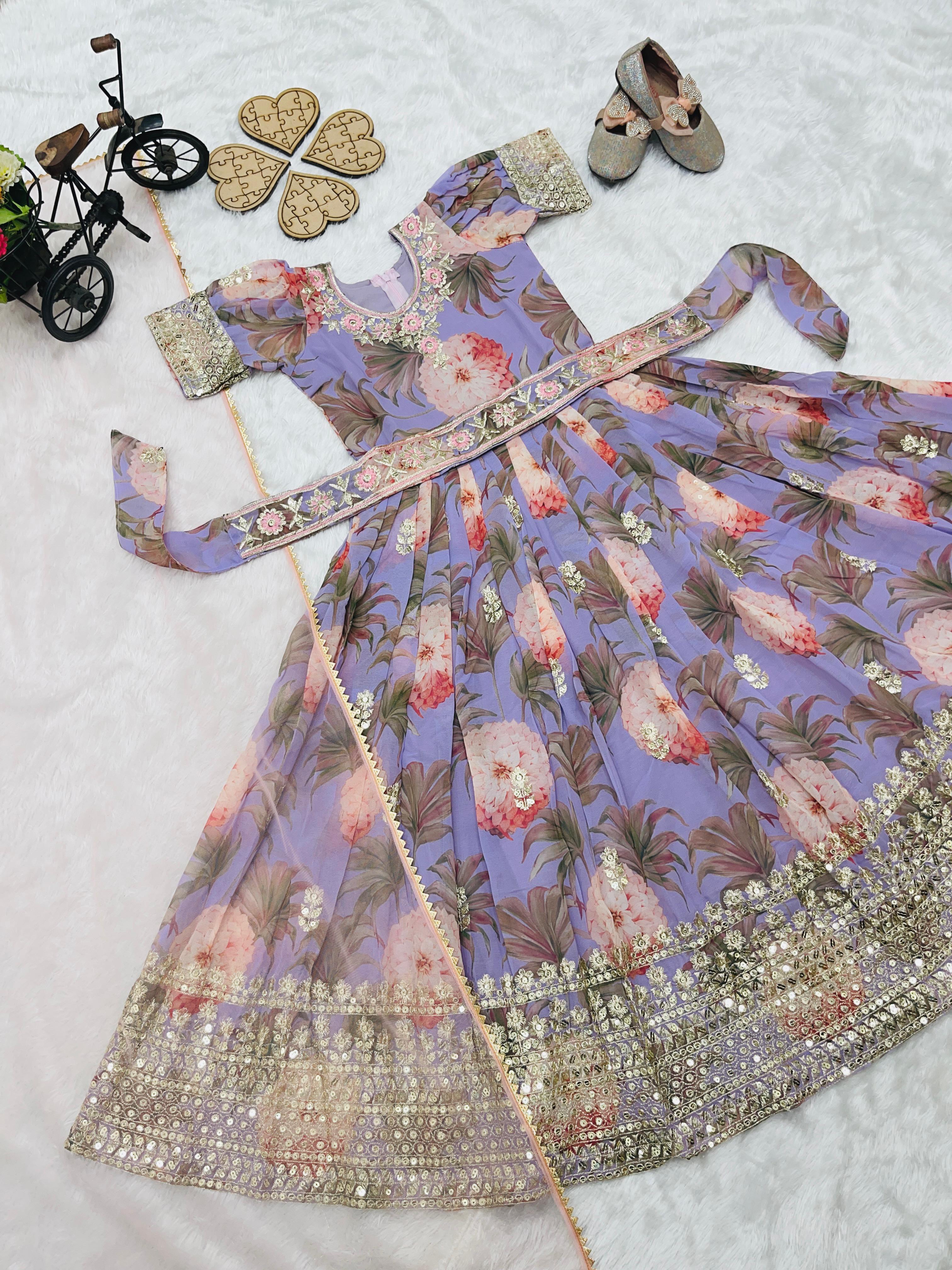AD-152 Fox Georgette Ready To Wear Kids Gown 