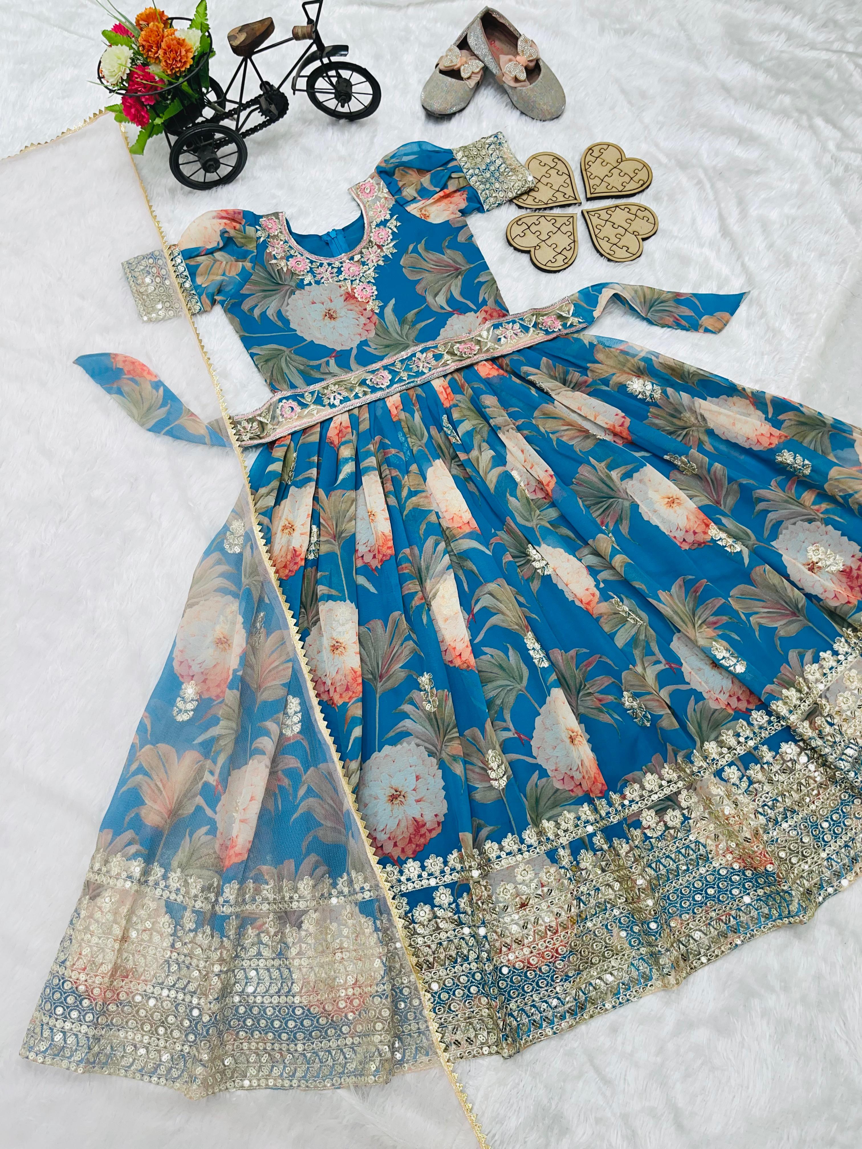 AD-152 Fox Georgette Ready To Wear Kids Gown 