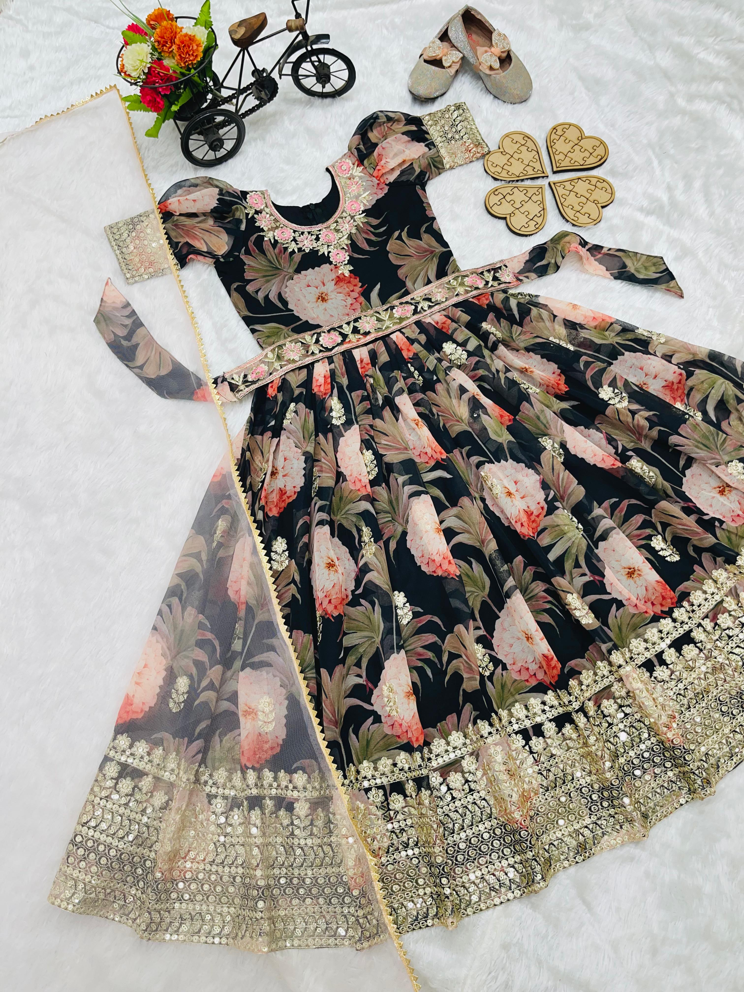 AD-152 Fox Georgette Ready To Wear Kids Gown 