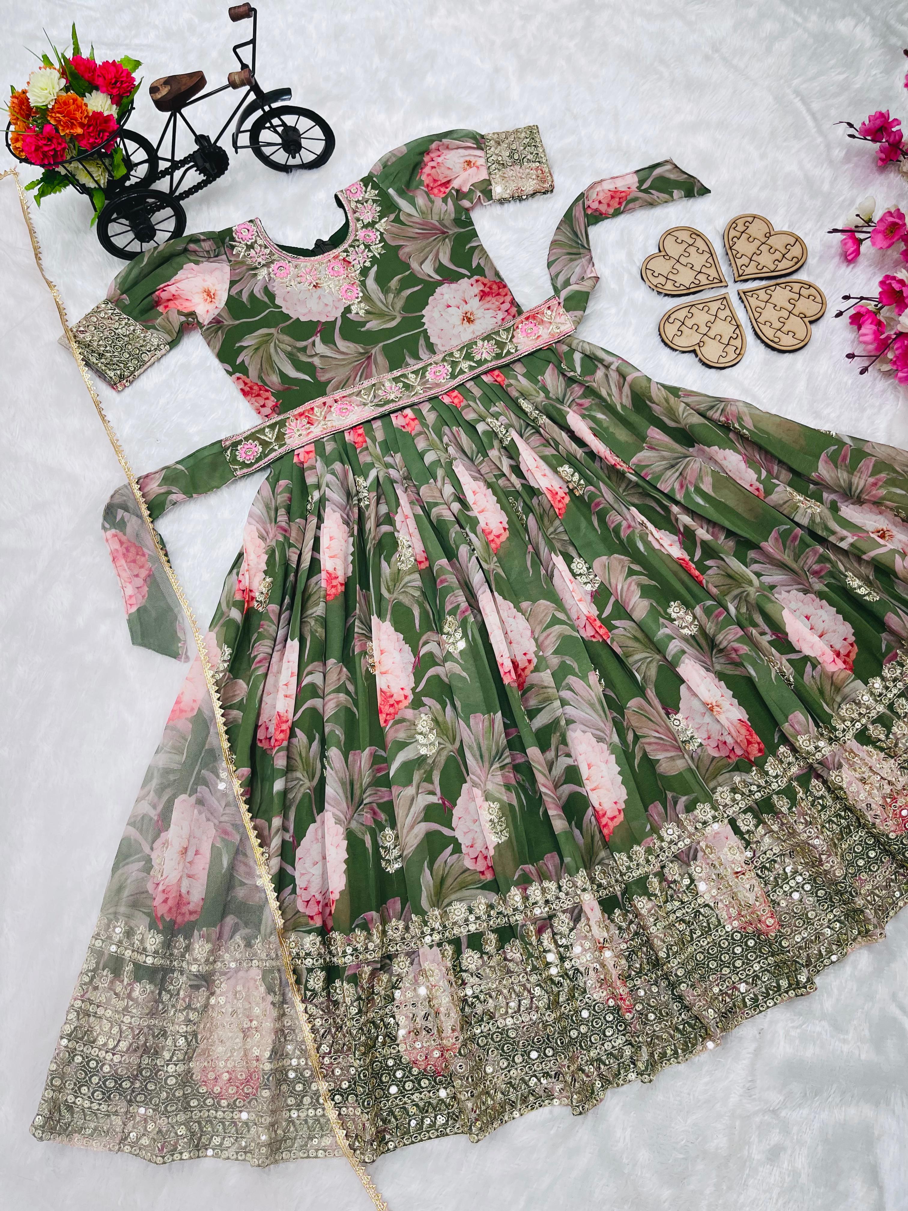 AD-152 Fox Georgette Ready To Wear Kids Gown 