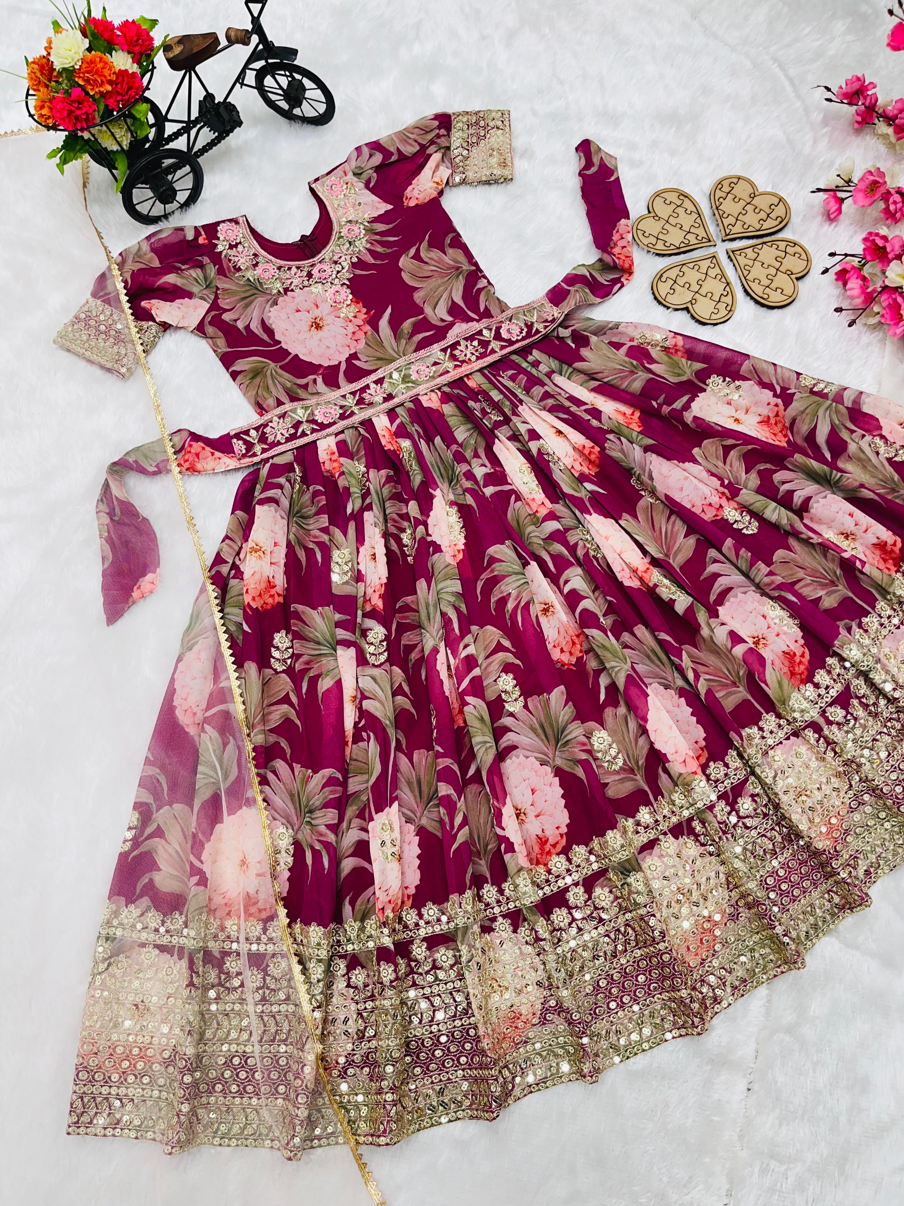 AD-152 Fox Georgette Ready To Wear Kids Gown 
