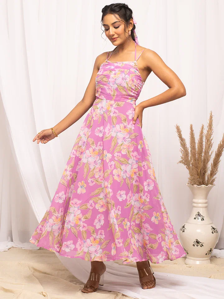 FIORRA DR0011 Women's Light Pink Georgette Floral Printed Dress