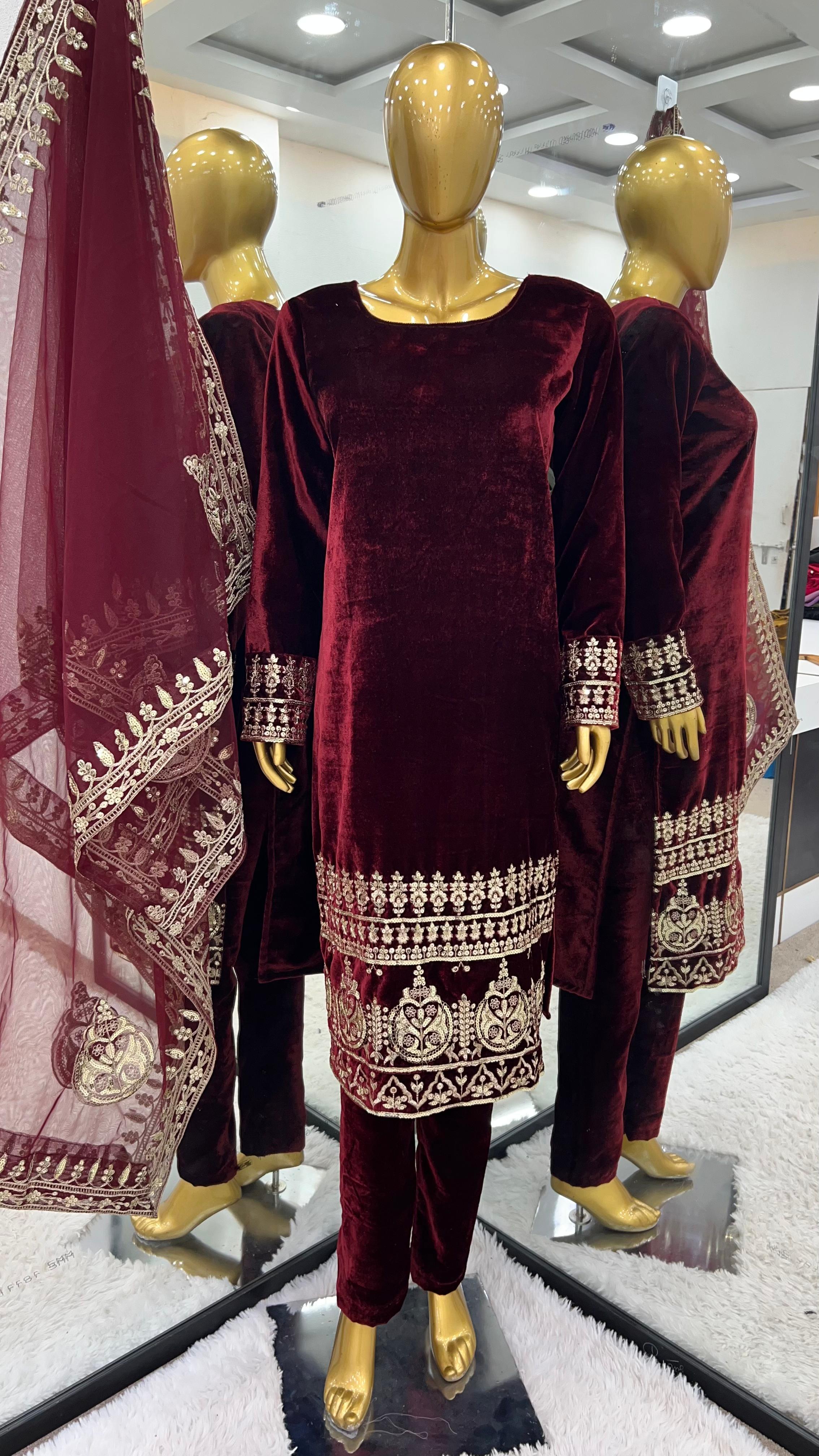 Lekha SZ-397 Designer Velvet Top-Bottom With Dupatta Suit