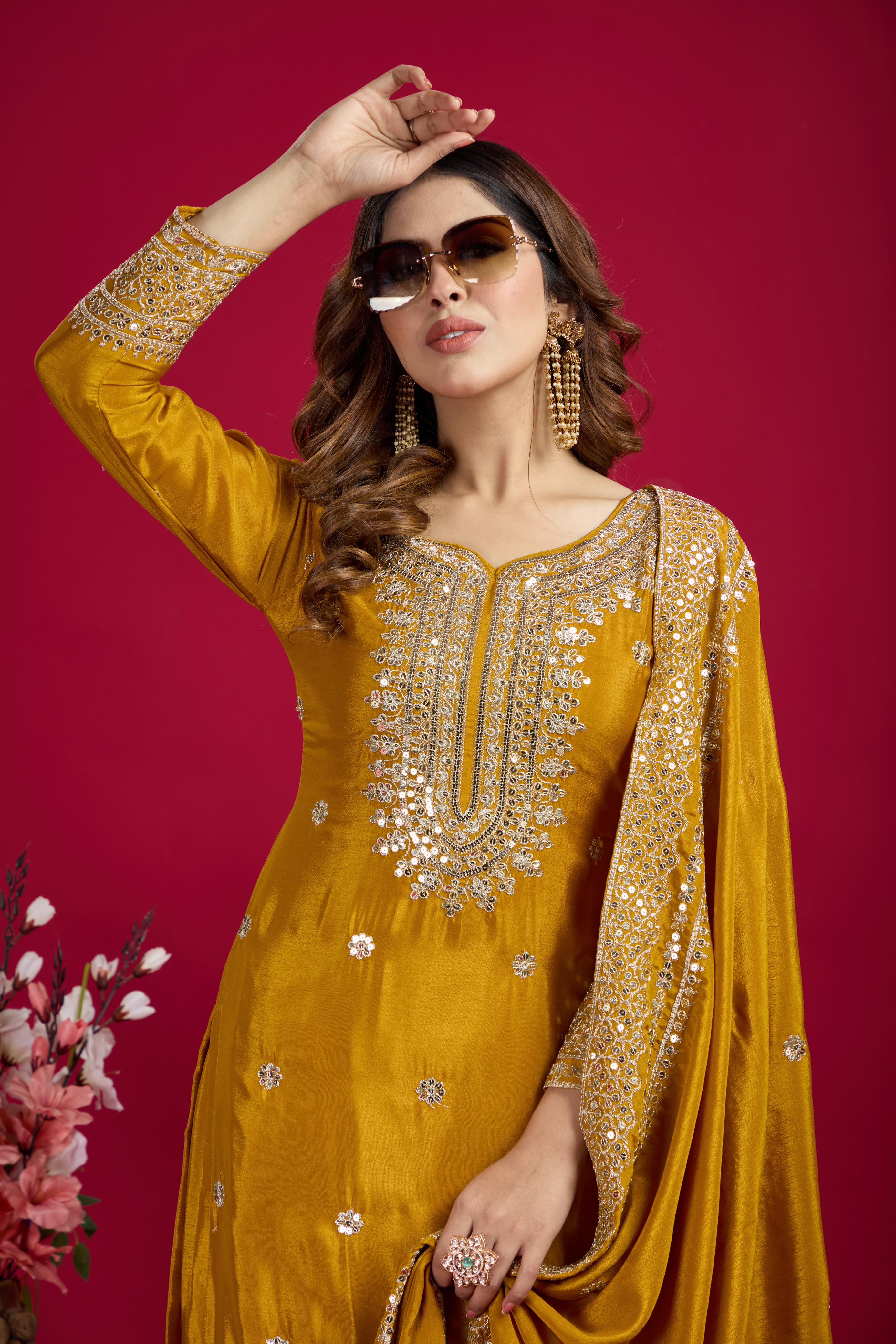 Lekha SGAV-800 Pure Heavy Chinnon Silk Suit With Bottom Dupatta