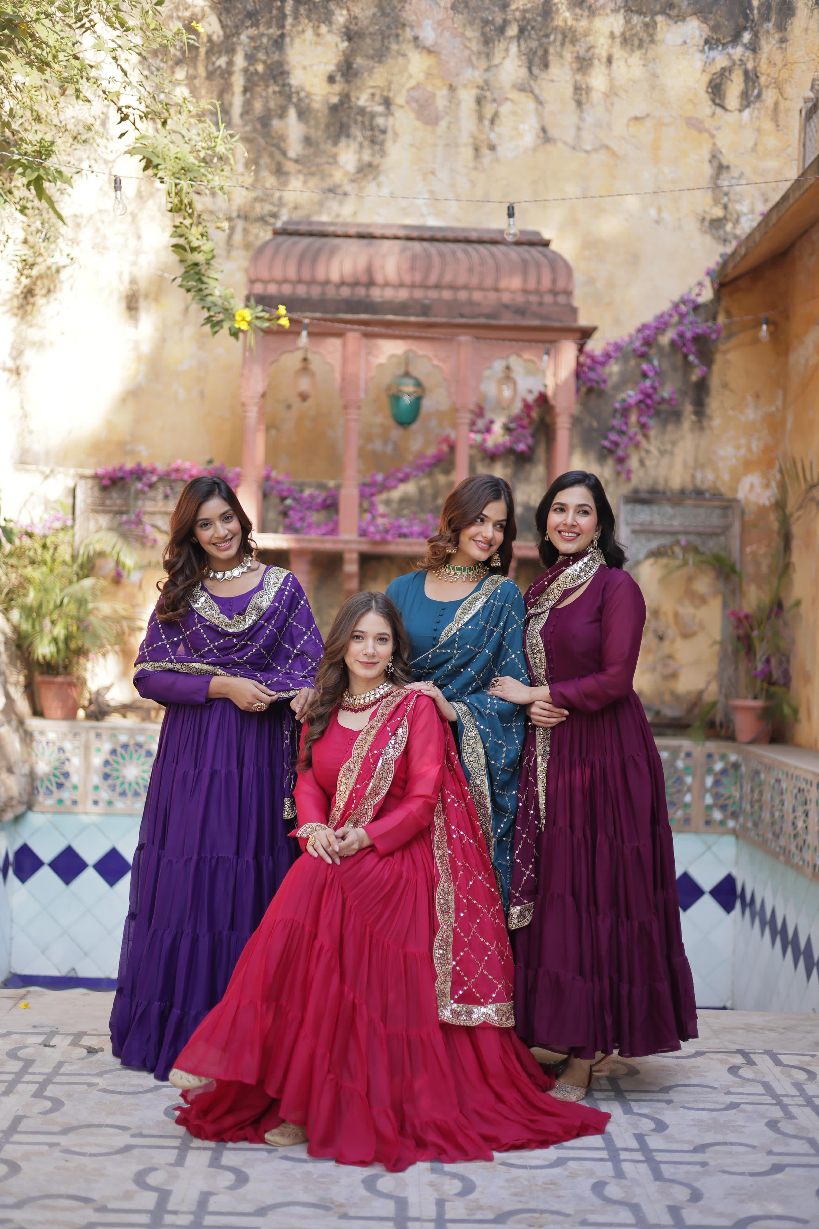 Wedding Wear Fully Flair Georgette Gown And Embroidered Dupatta Collection