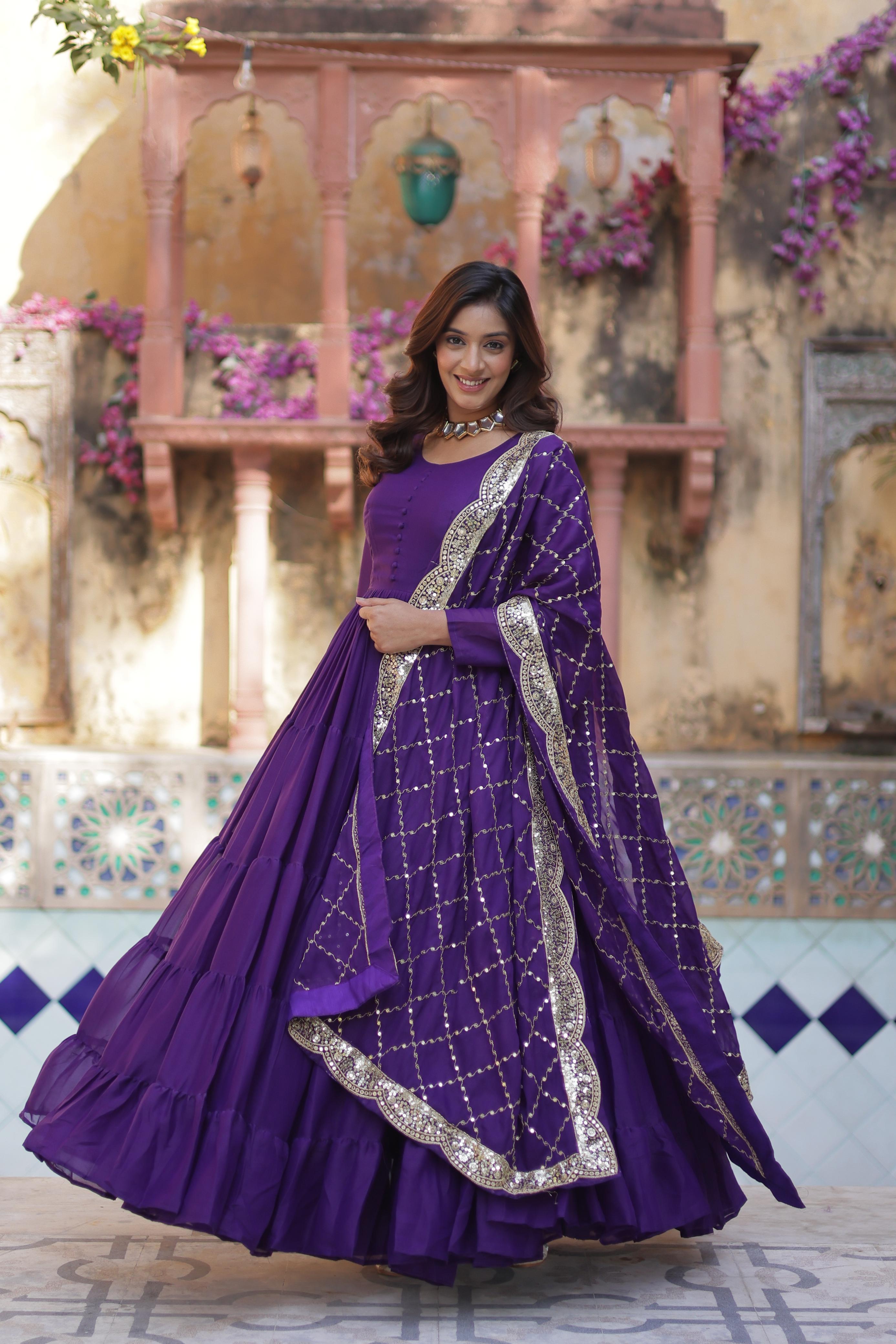 Wedding Wear Fully Flair Georgette Gown And Embroidered Dupatta Collection
