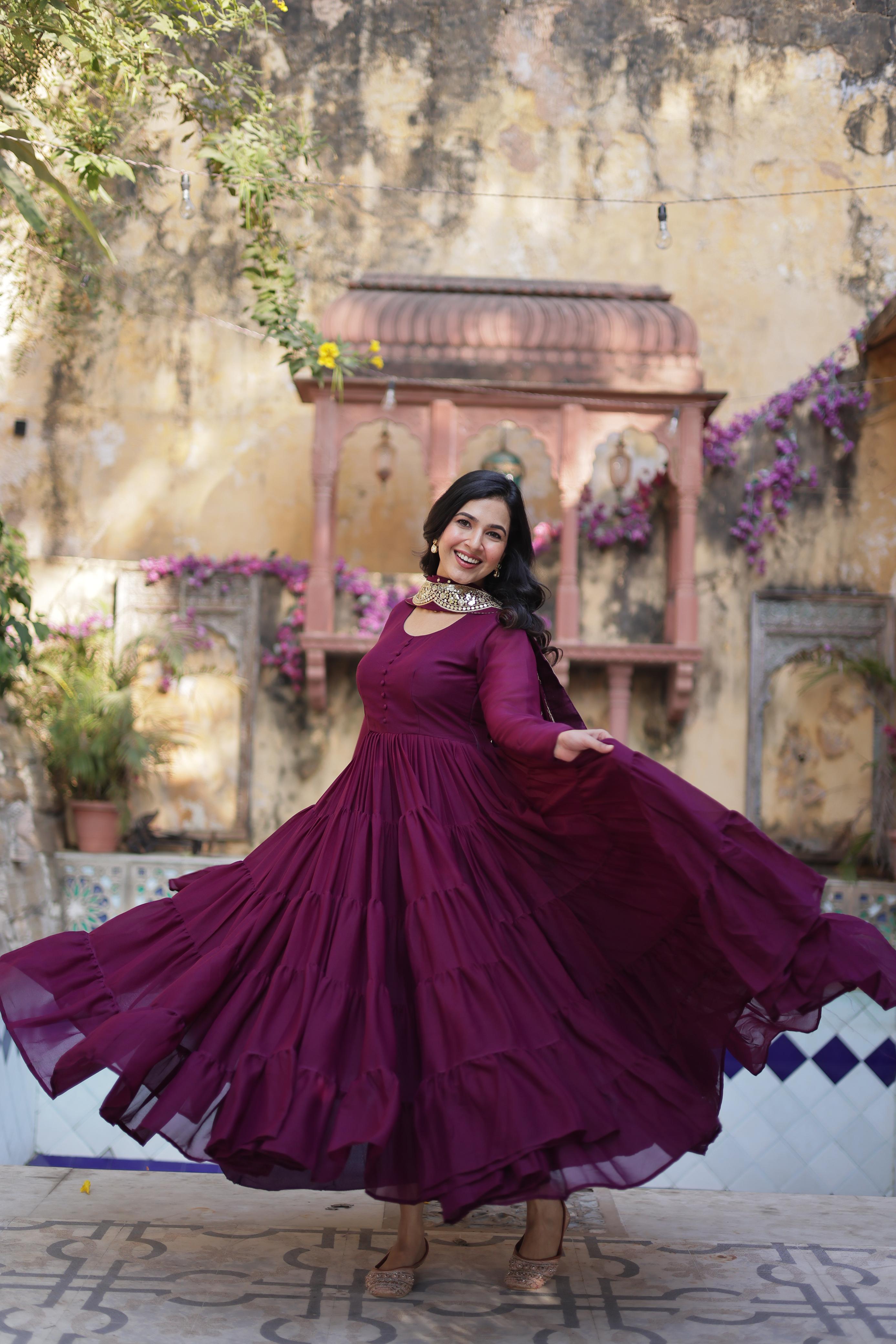 Wedding Wear Fully Flair Georgette Gown And Embroidered Dupatta Collection