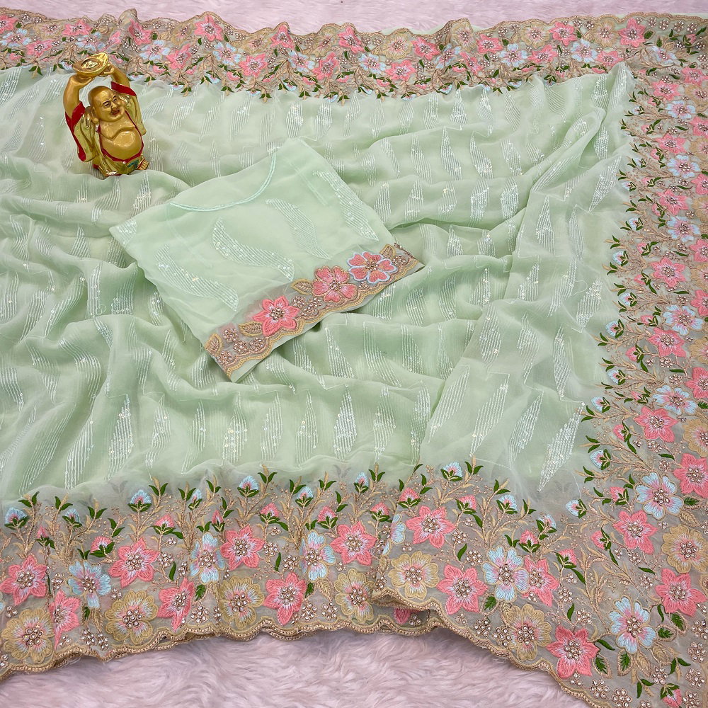 Ds 639 Sequence Embroidred Georgette Saree Collection