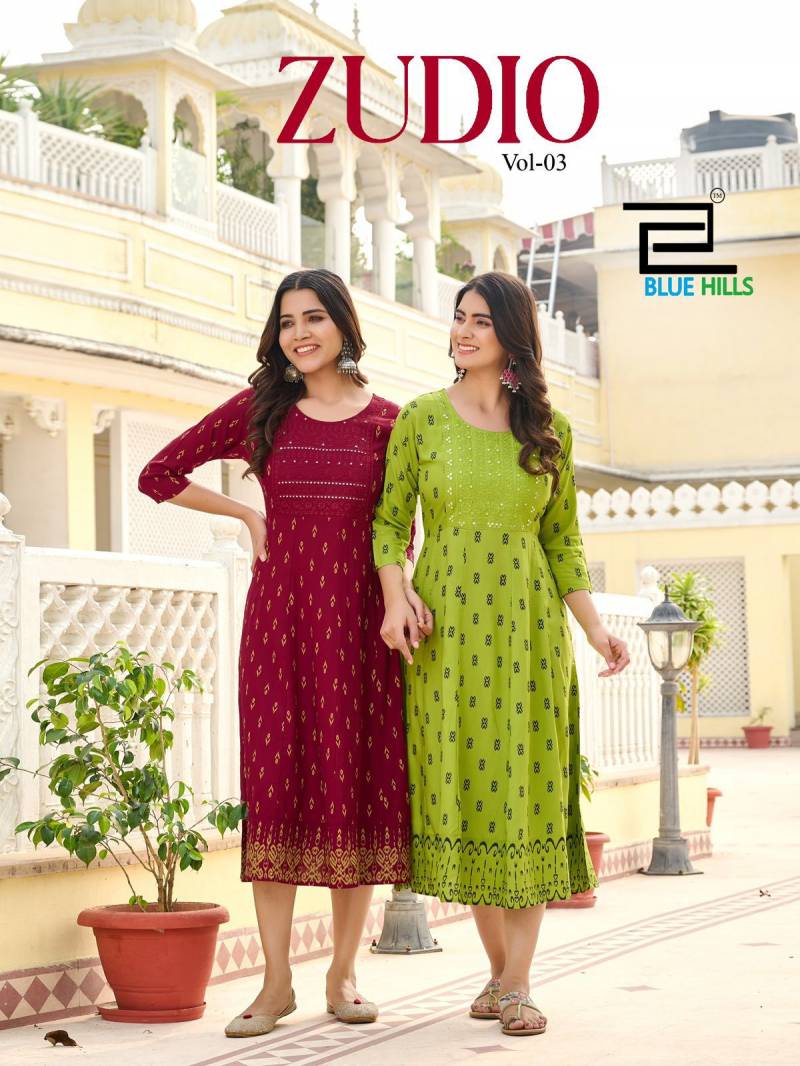 Blue Hills Zudio Vol 3 Rayon Printed Anarkali Kurti Collection