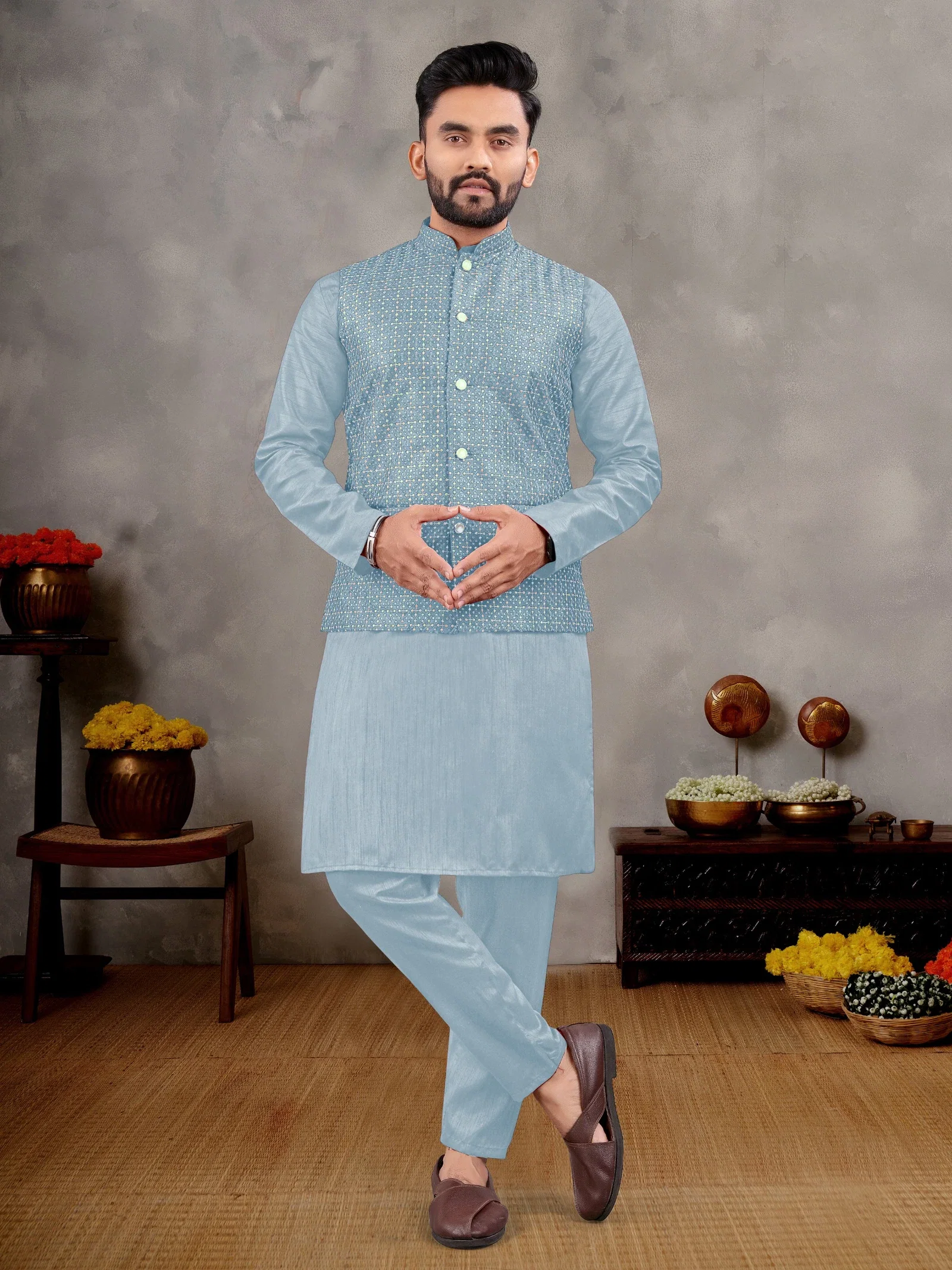 Manyavar V 4 Banglori Silk Mens Kurta Pajama Collection