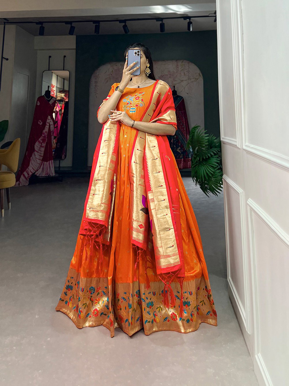 Lekha GW-5302  Fancy Silk Gown With Zari Weaving Dupatta Collection