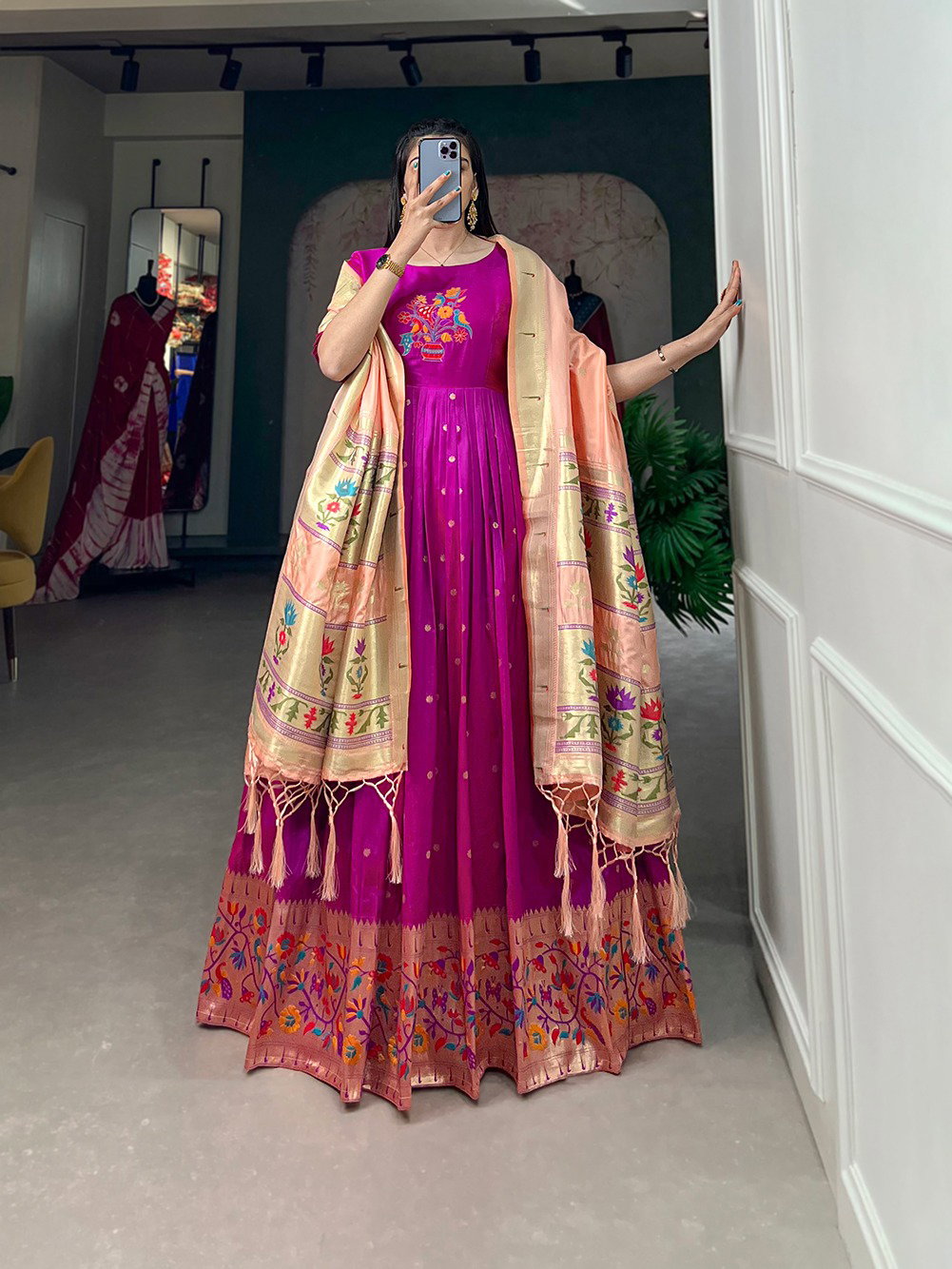 Lekha GW-5302  Fancy Silk Gown With Zari Weaving Dupatta Collection