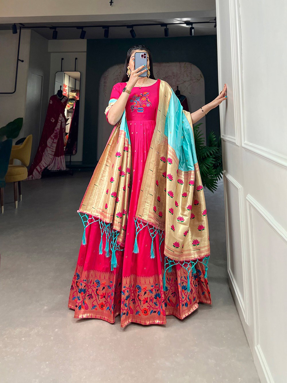 Lekha GW-5302  Fancy Silk Gown With Zari Weaving Dupatta Collection