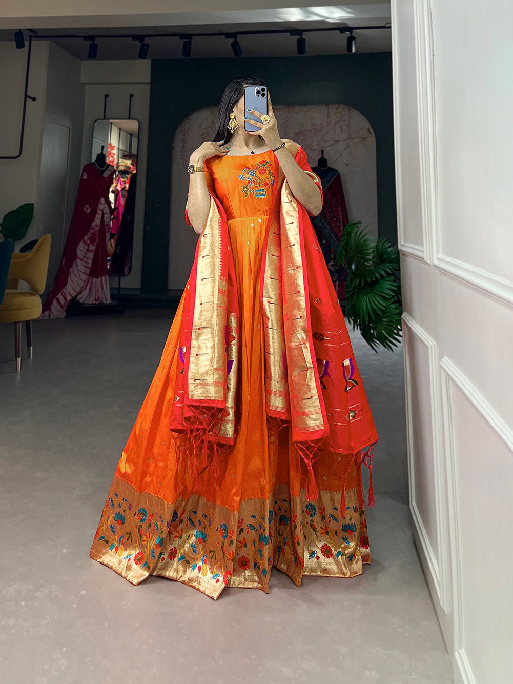Lekha GW-5302  Fancy Silk Gown With Zari Weaving Dupatta Collection