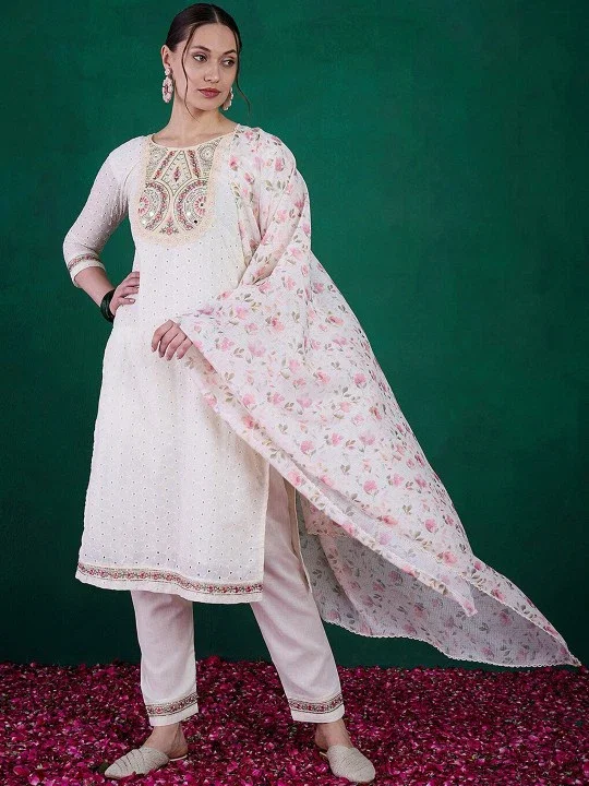 Janvi 1 Schiffli Cotton Kurti Bottom With Dupatta