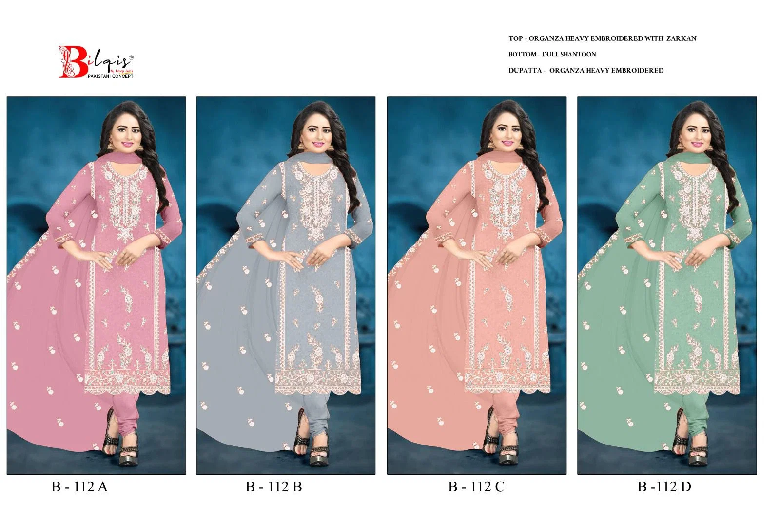 Bilqis B 112 A To D Exclusive Pakistani Salwar Suits Collection