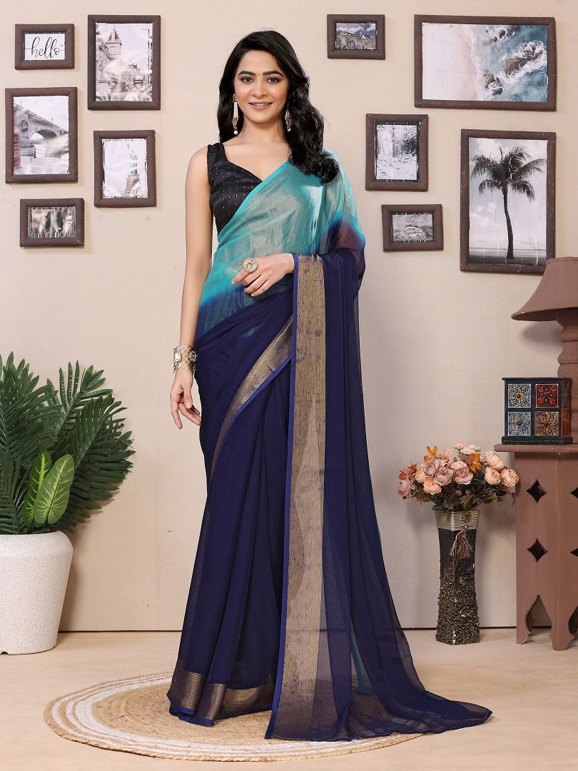 Meera 251 Party Wear Printed Chiffon Ready to Wear Saree with Un Stitched Blouse(Up to 44)