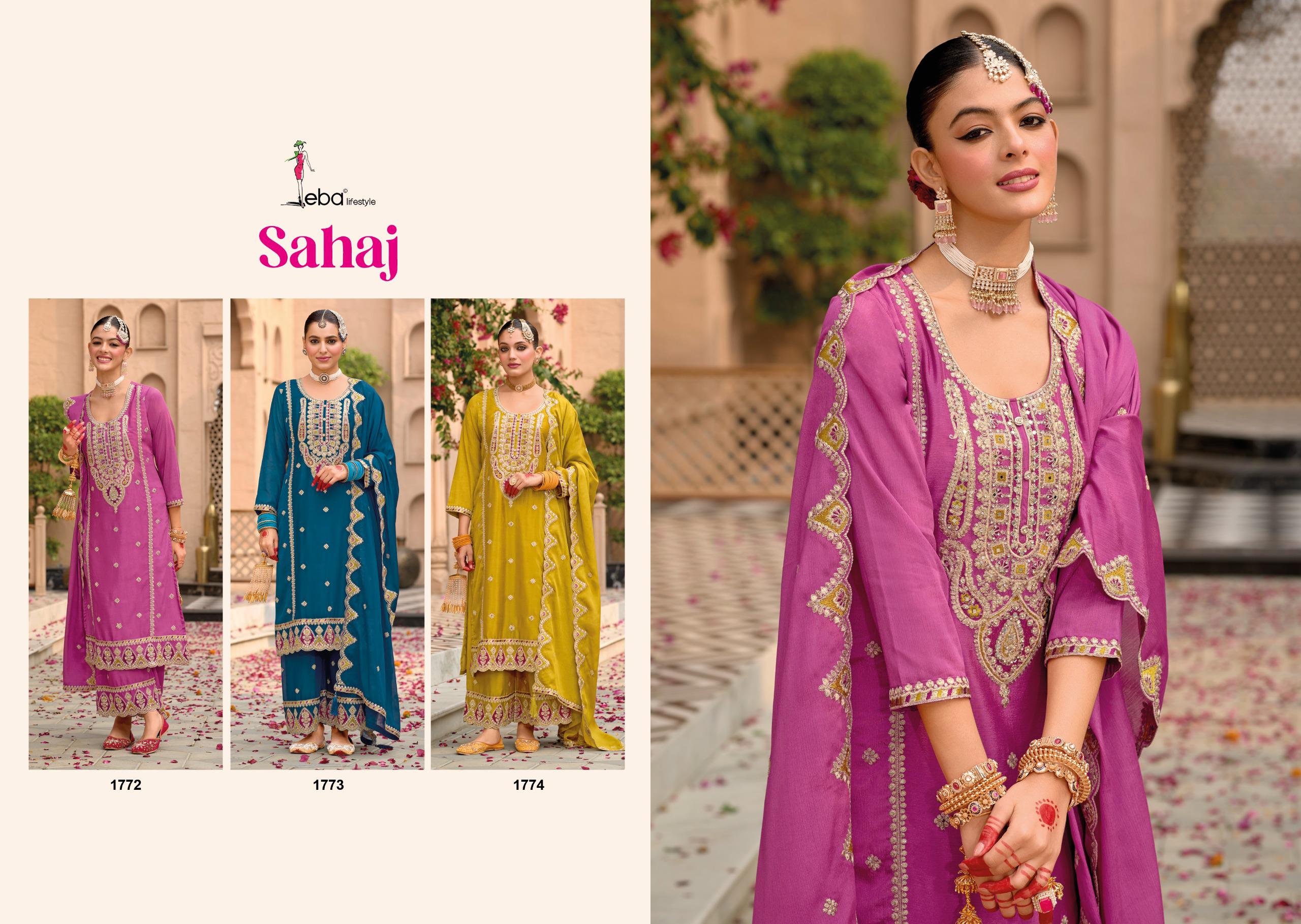 Eba Sahaj Chinon Embroidered Ready Made Suits Collection