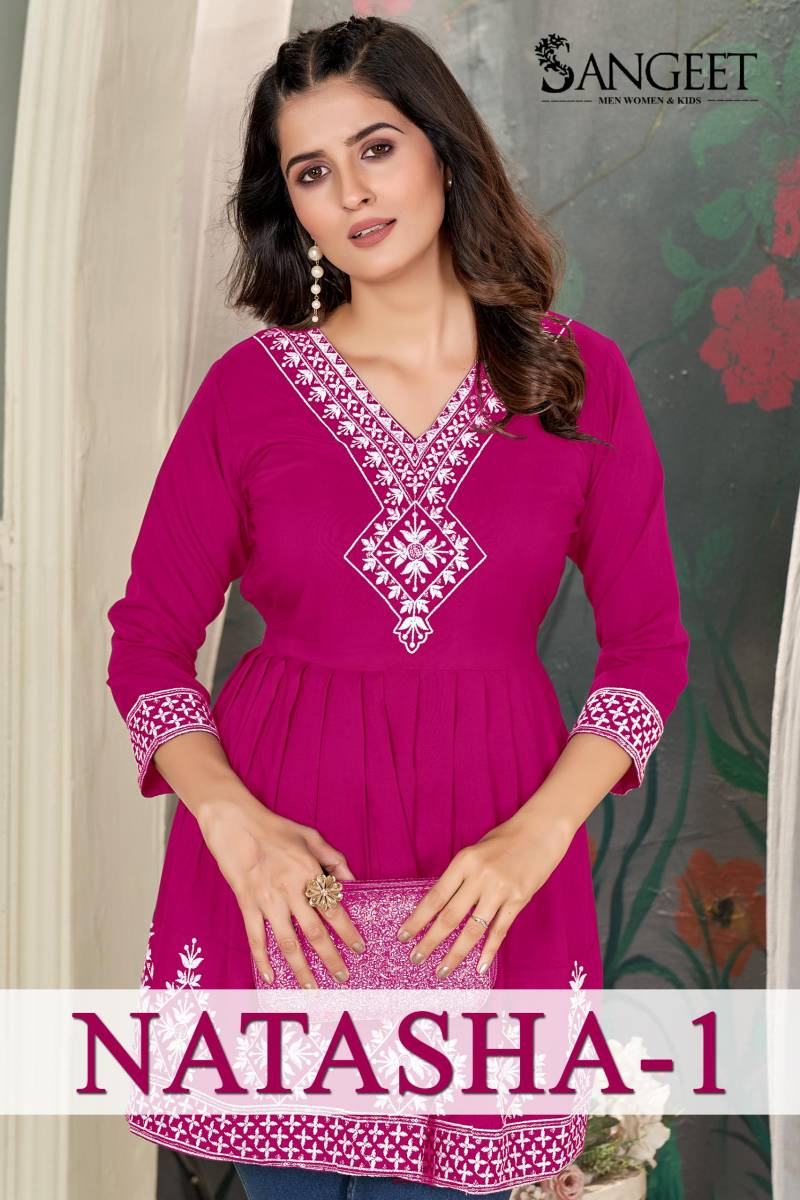 Sangeet Natasha 1 Rayon Embroidered Short Kurti Collection
