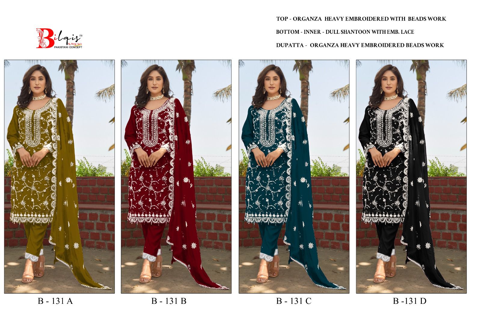 Bilqis B 131 A To D Organza Pakistani Salwar Kameez Collection