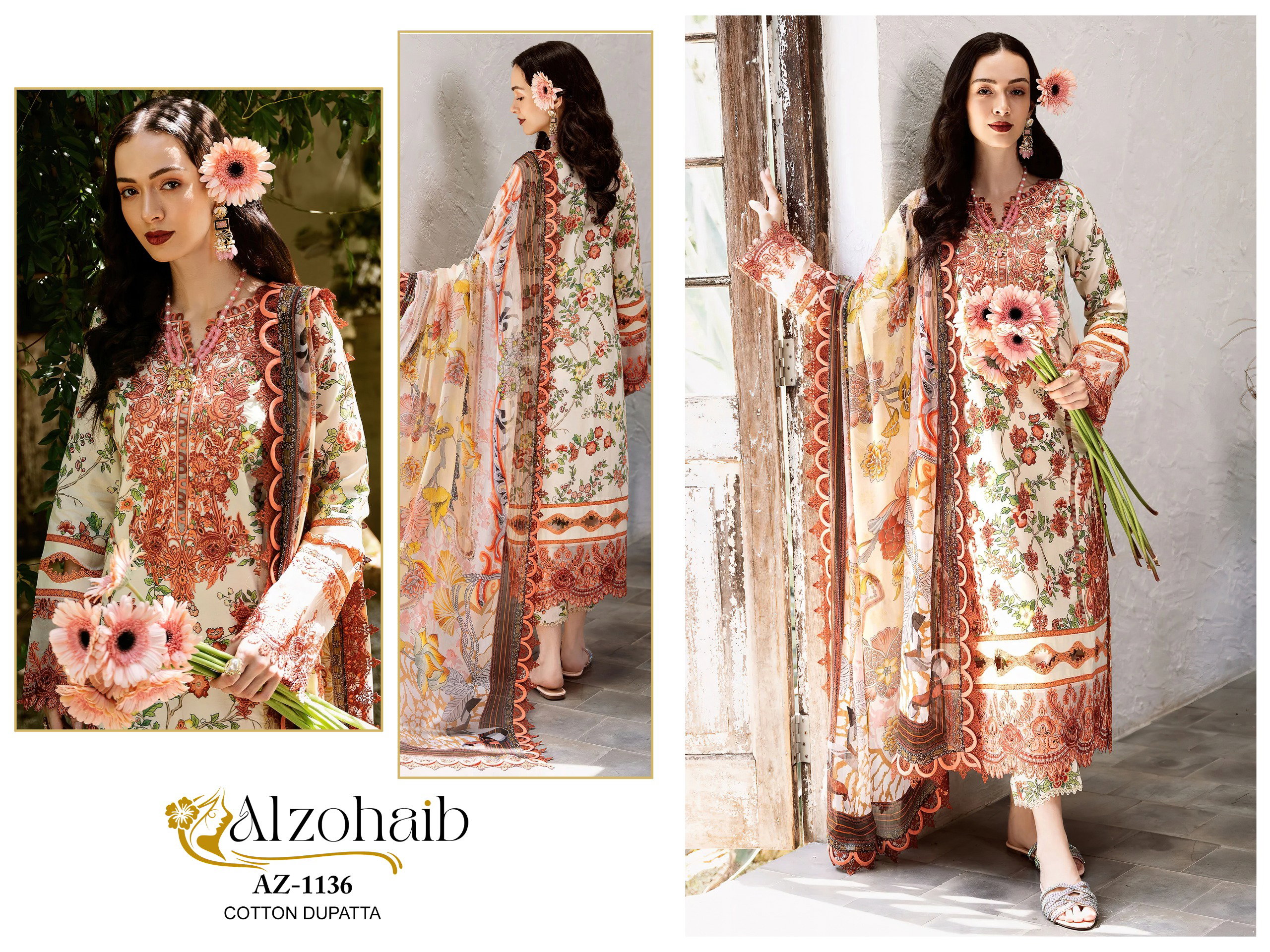 Alzohaib Az 1135 To 1141 Chiffon Dupatta Pakistani Suits Collection
