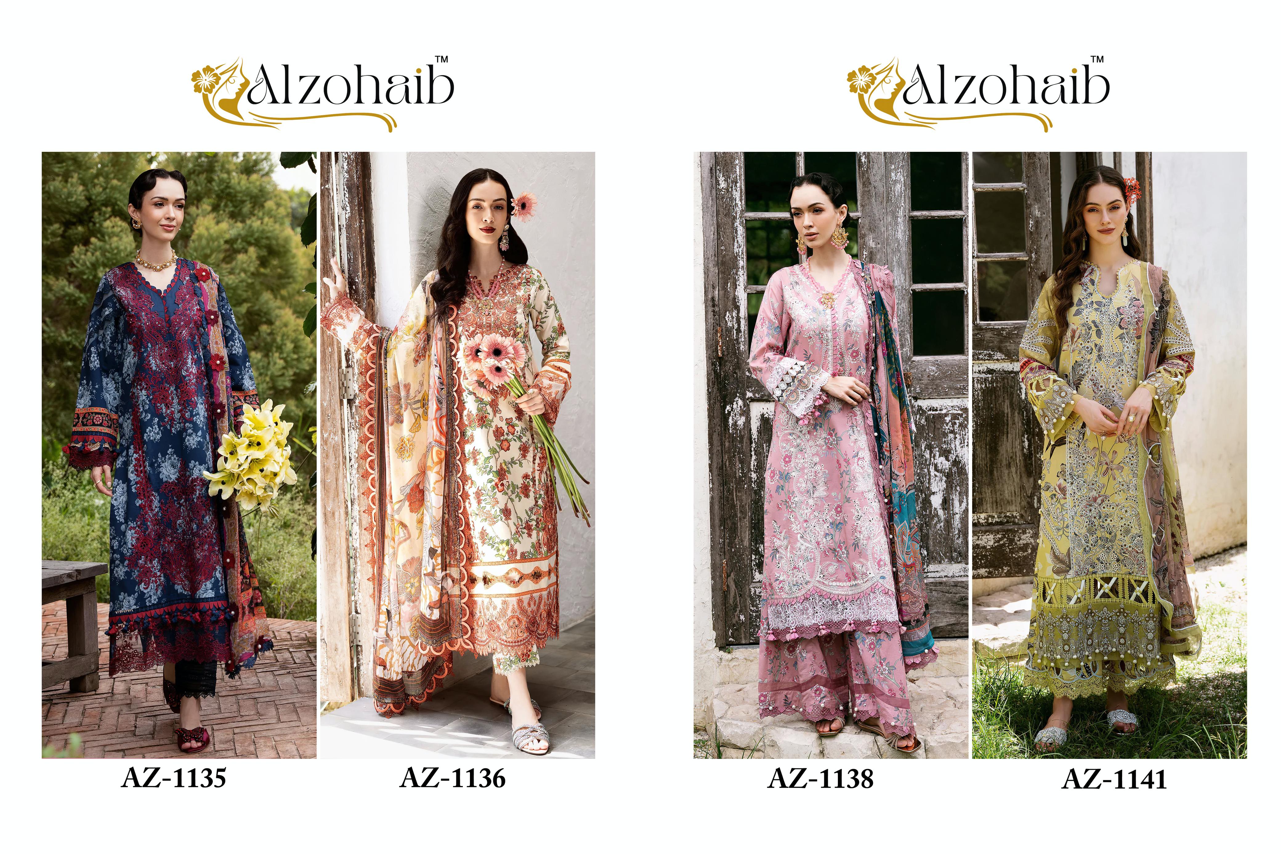 Alzohaib Az 1135 To 1141 Chiffon Dupatta Pakistani Suits Collection