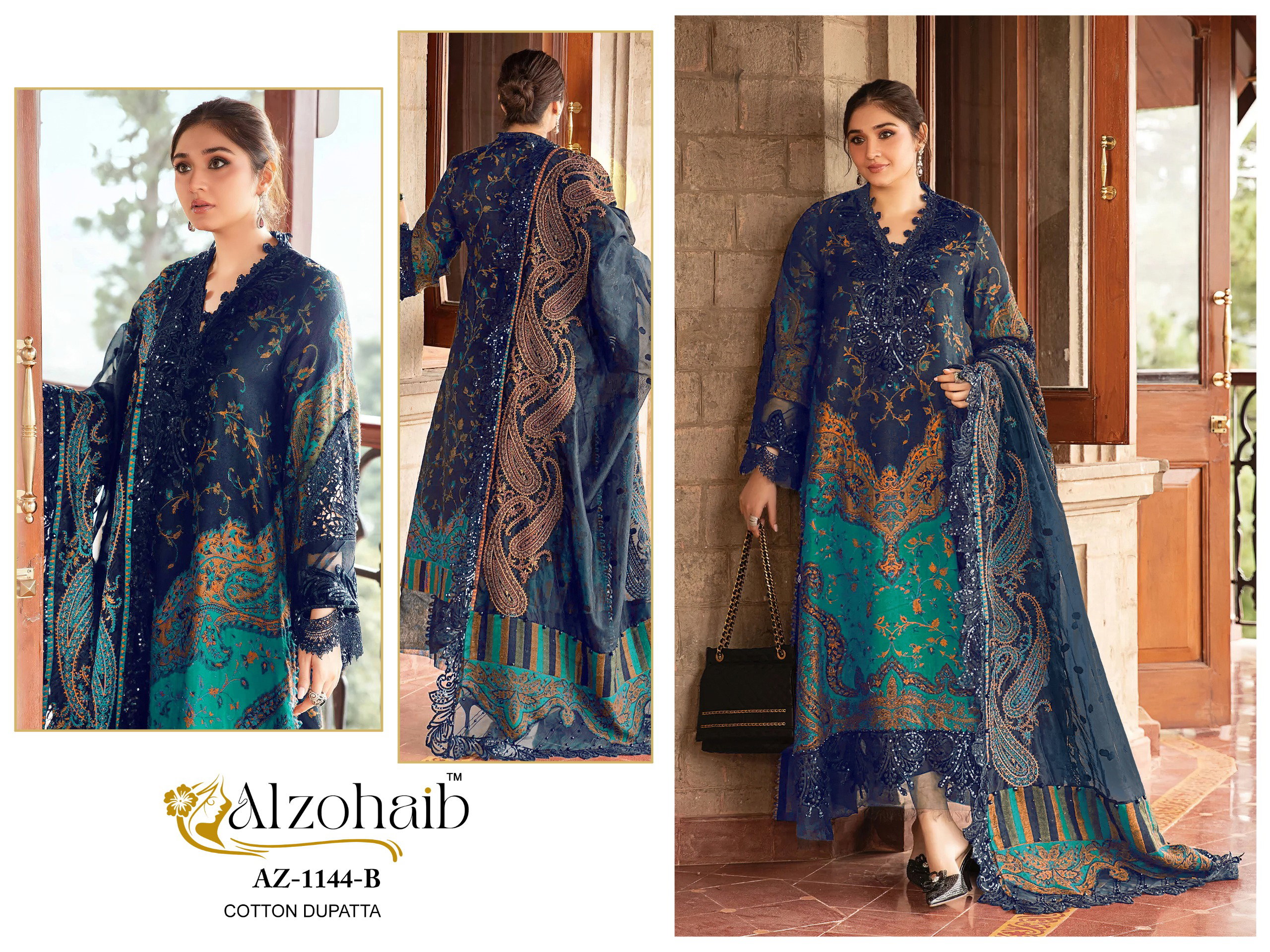 Alzohaib Az 1144 A And B Cotton Dupatta Pakistani Suits Collection