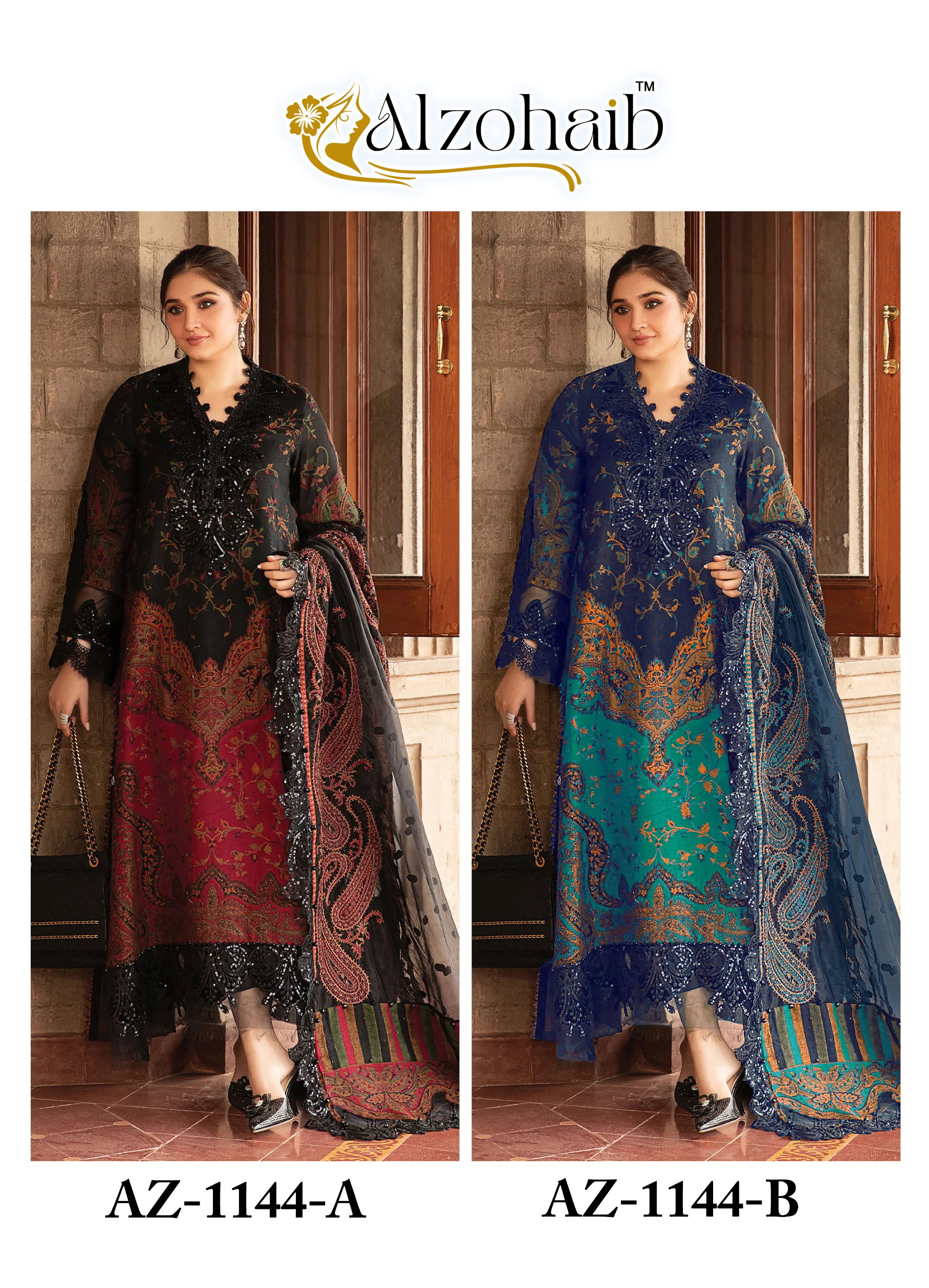 Alzohaib Az 1144 A And B Cotton Dupatta Pakistani Suits Collection